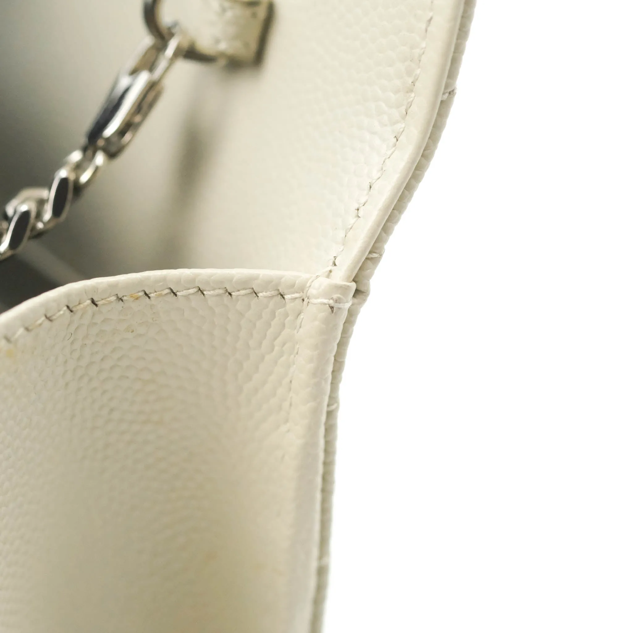 Saint Laurent Wallet on Chain White Grained Leather Silver Hardware