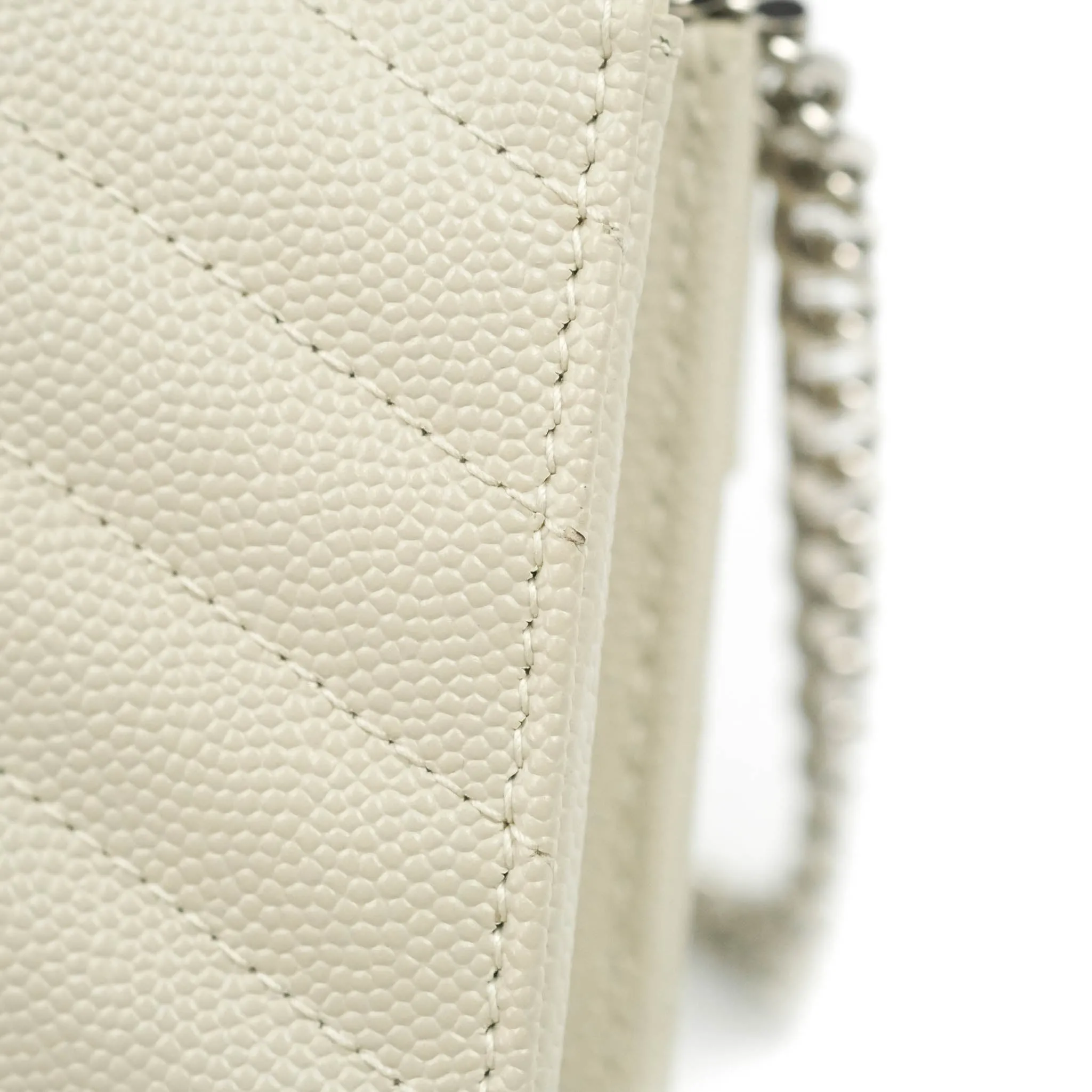 Saint Laurent Wallet on Chain White Grained Leather Silver Hardware