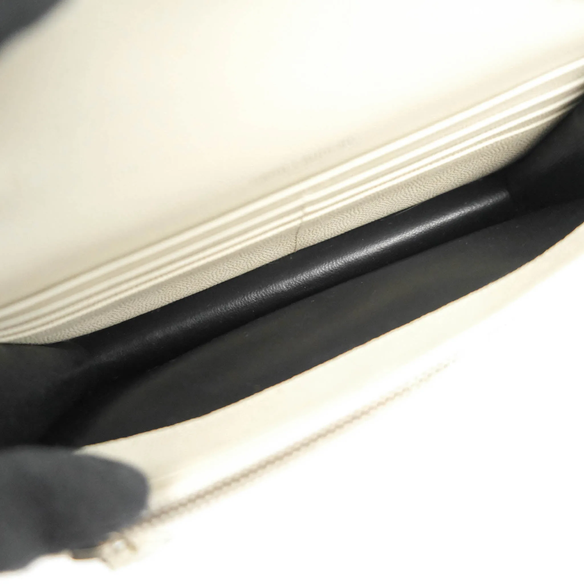 Saint Laurent Wallet on Chain White Grained Leather Silver Hardware