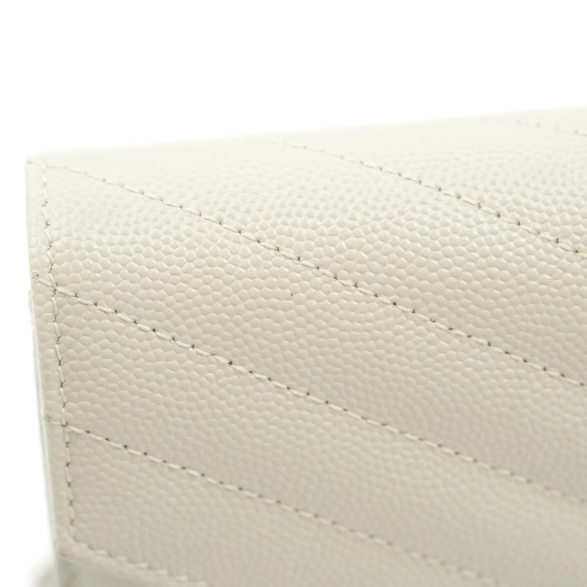 Saint Laurent Wallet on Chain White Grained Leather Silver Hardware