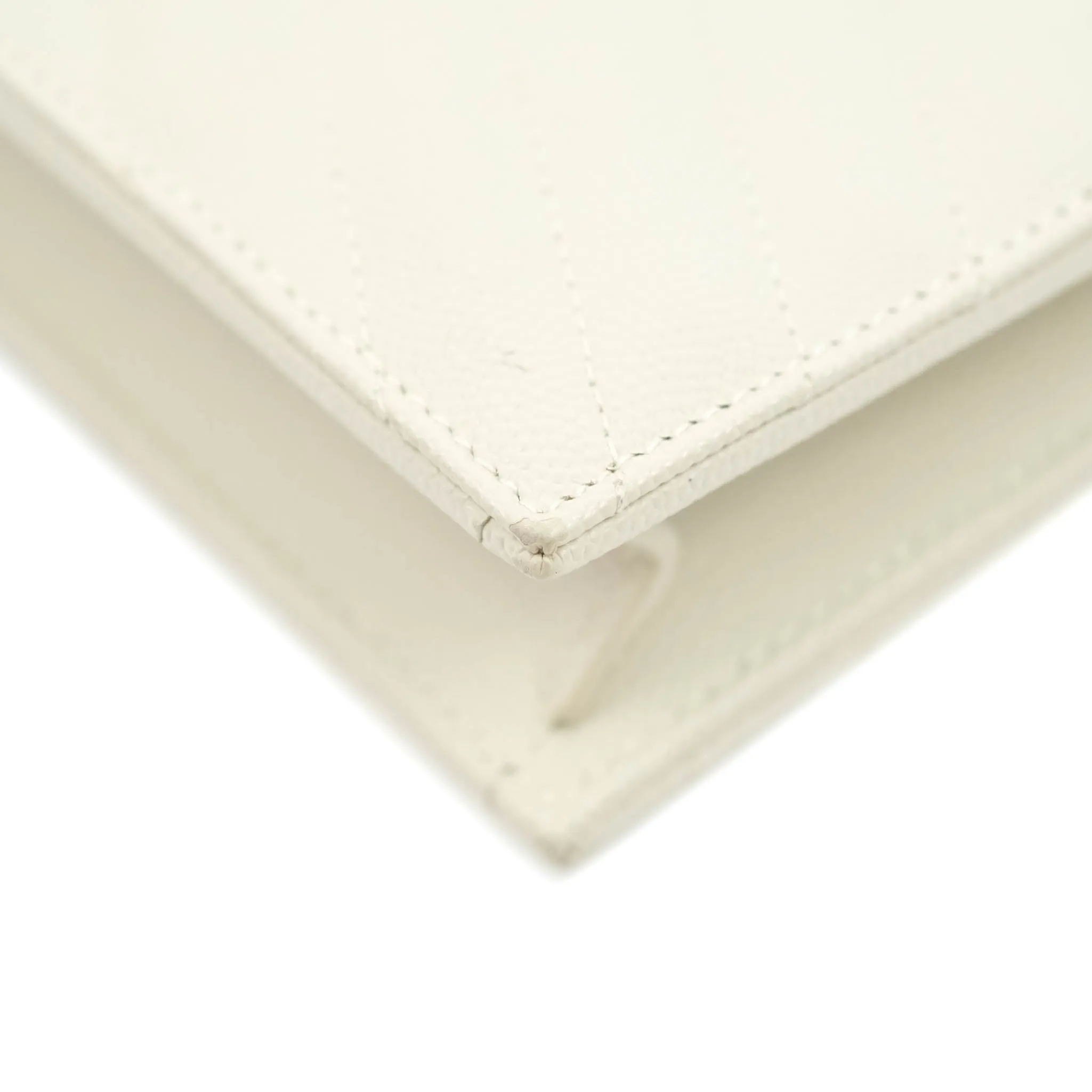 Saint Laurent Wallet on Chain White Grained Leather Silver Hardware