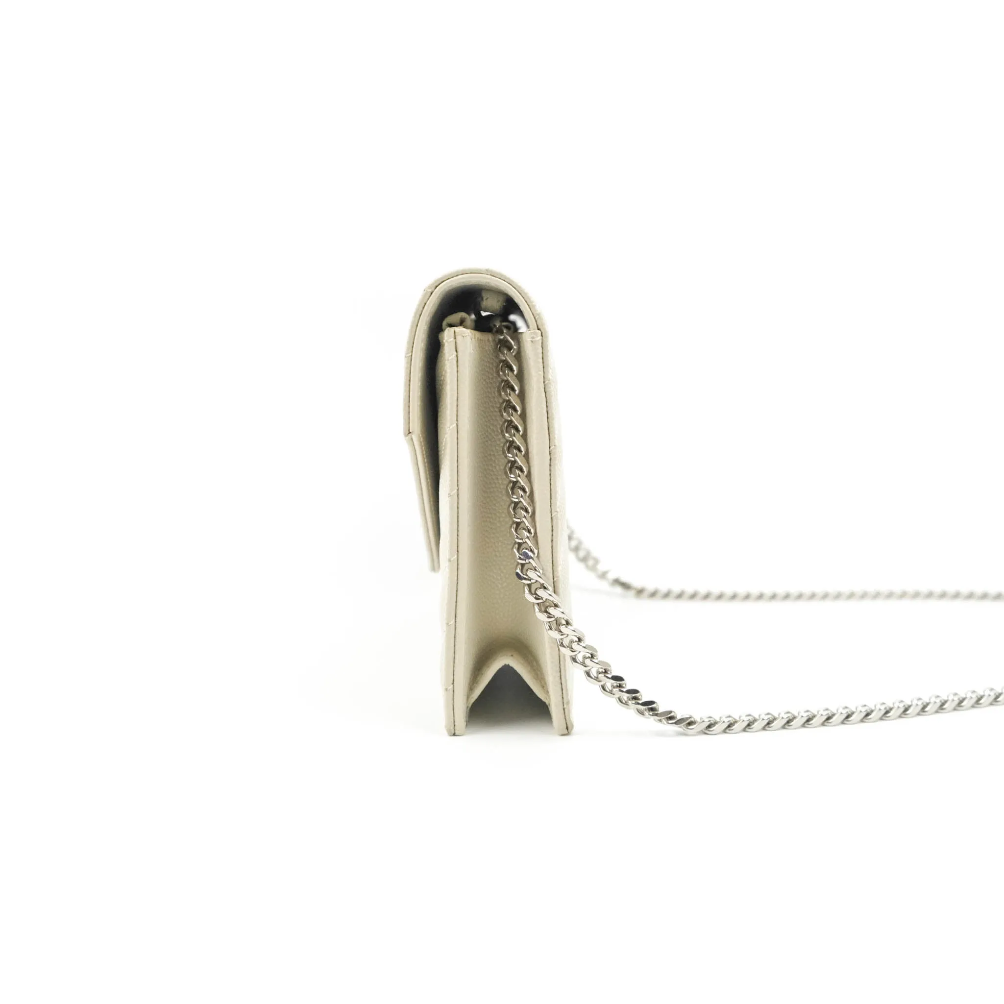 Saint Laurent Wallet on Chain White Grained Leather Silver Hardware