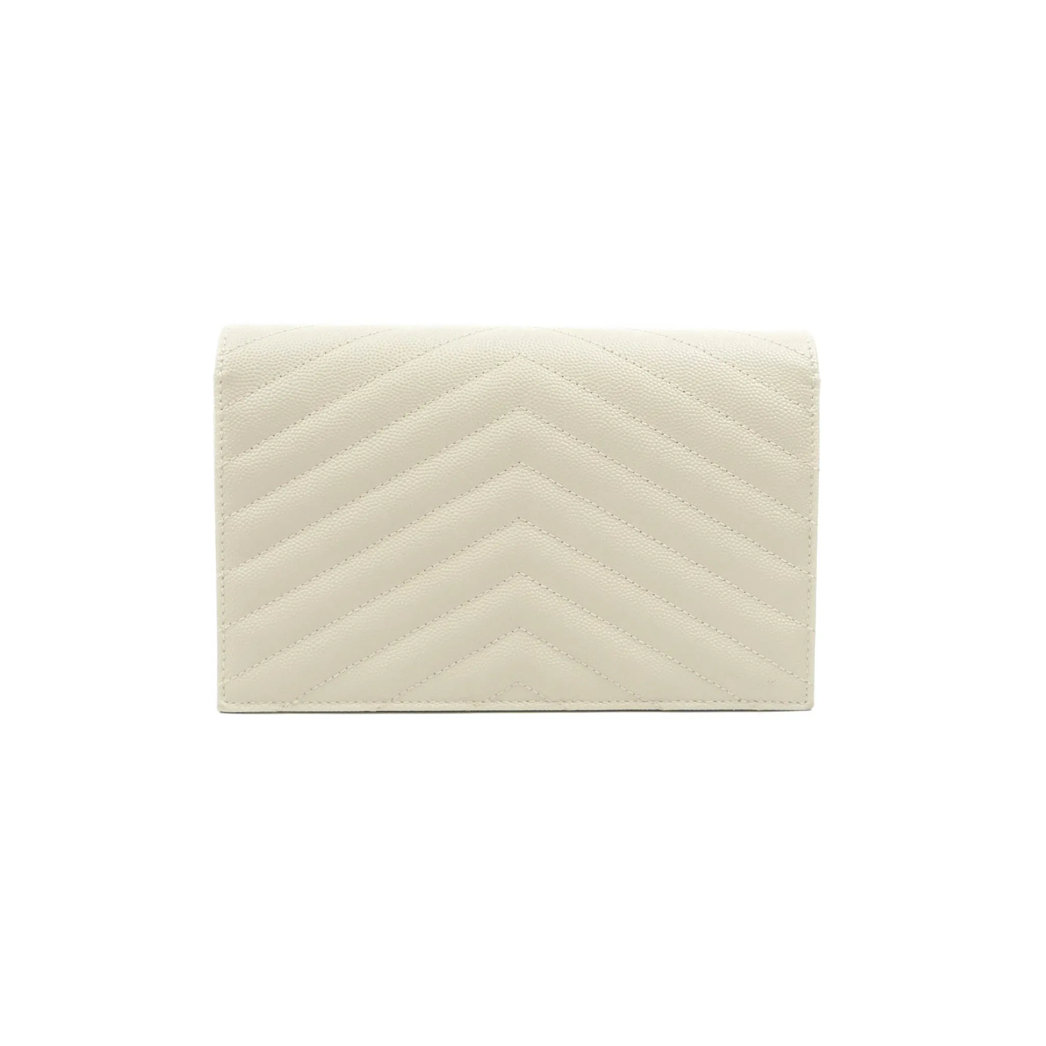 Saint Laurent Wallet on Chain White Grained Leather Silver Hardware
