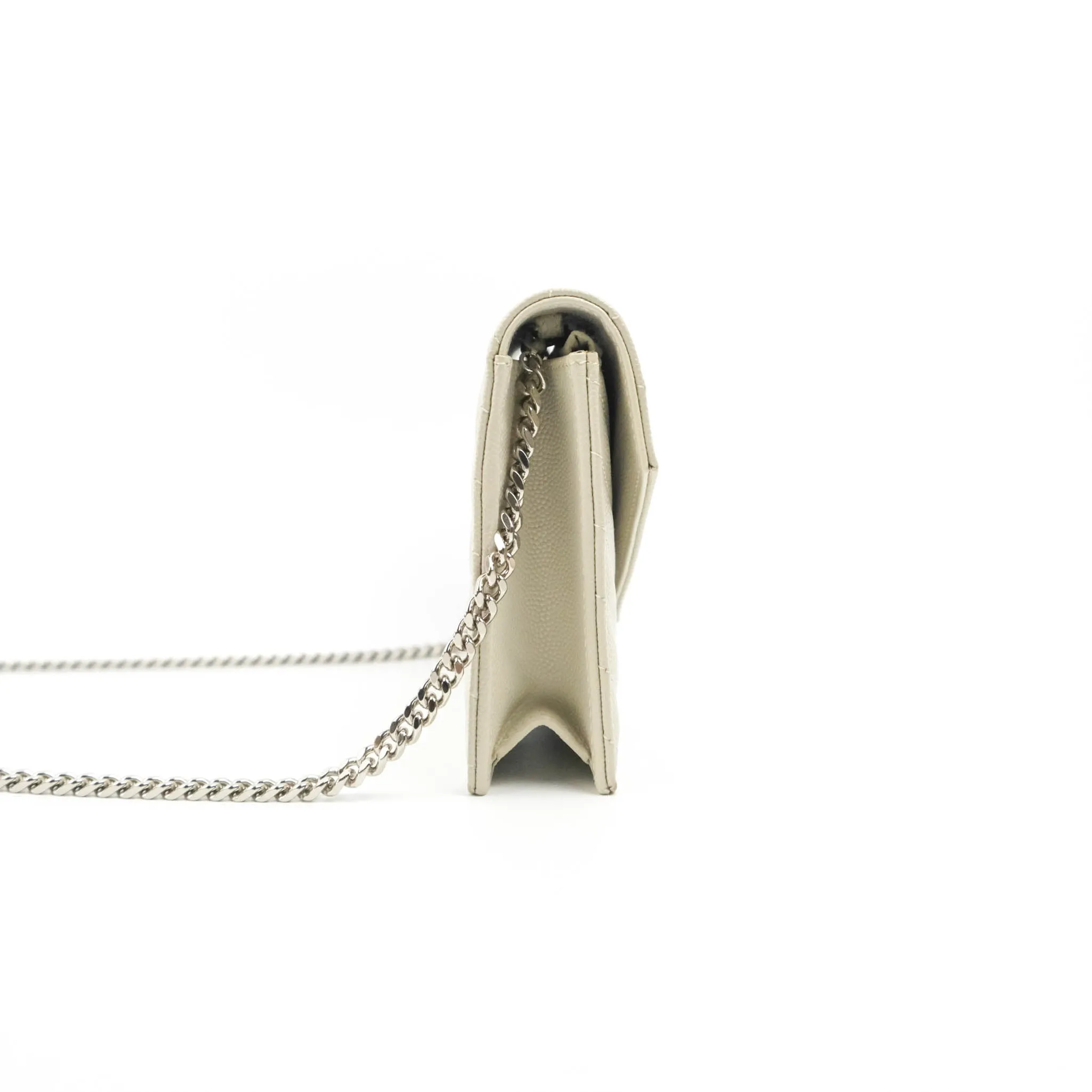 Saint Laurent Wallet on Chain White Grained Leather Silver Hardware