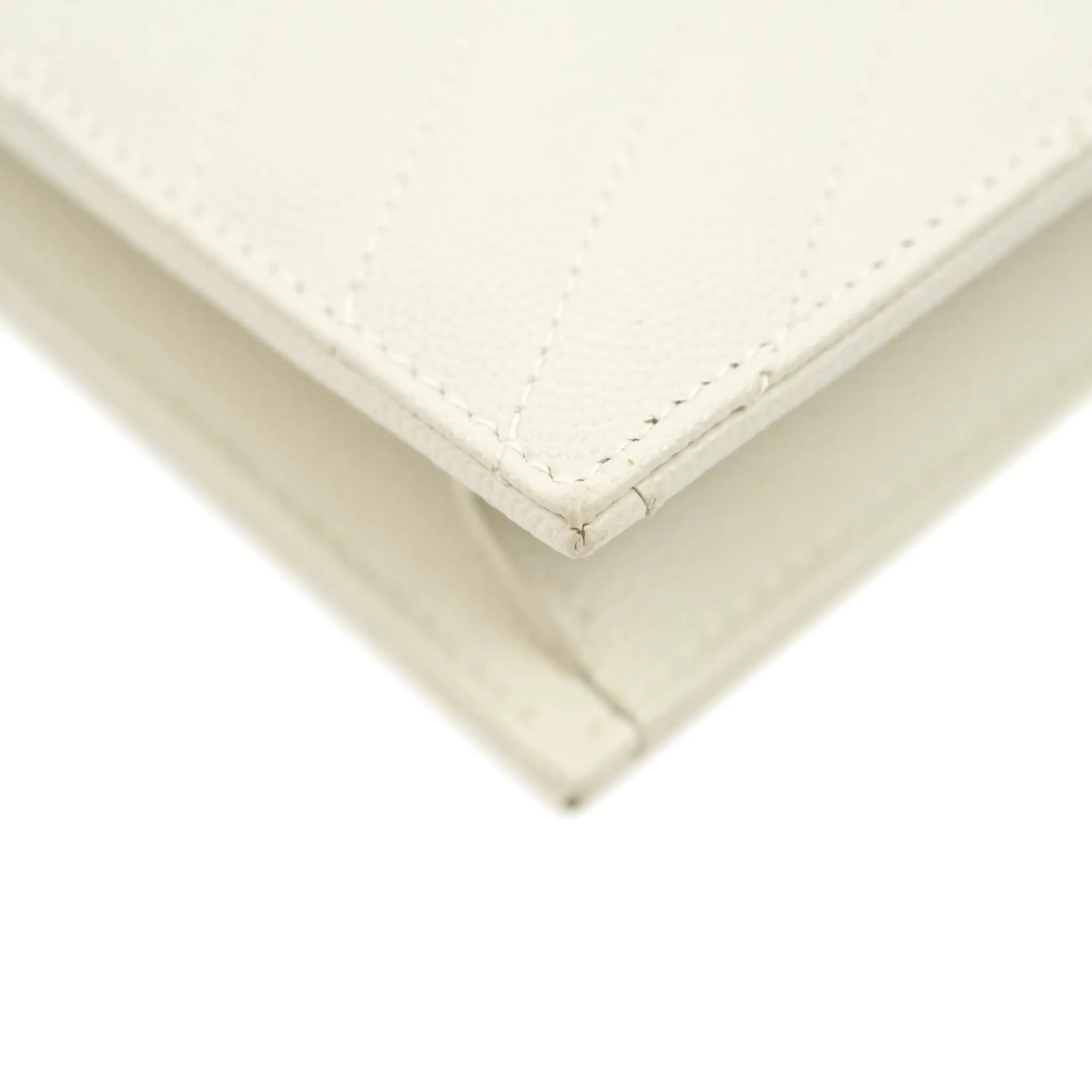 Saint Laurent Wallet on Chain White Grained Leather Silver Hardware