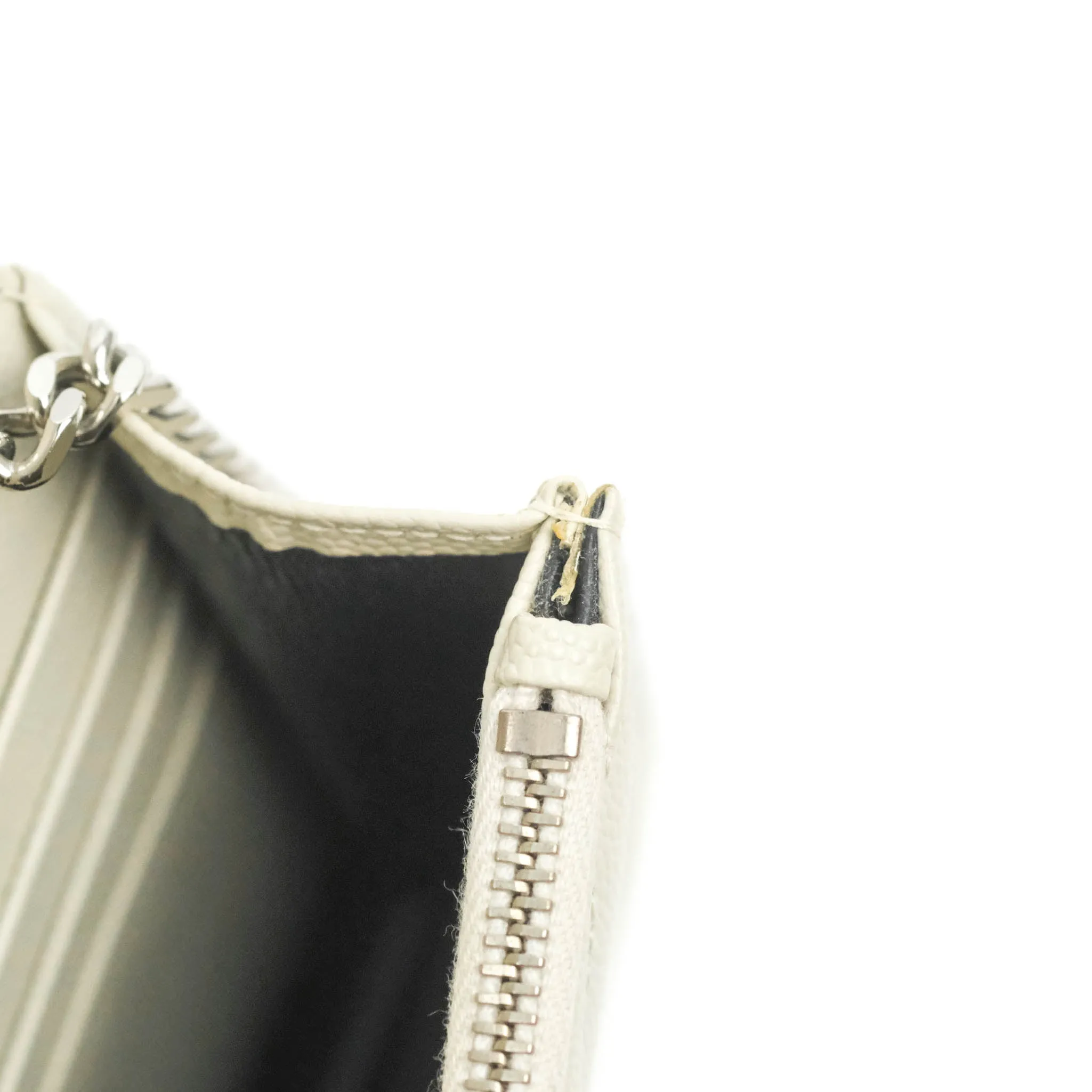 Saint Laurent Wallet on Chain White Grained Leather Silver Hardware
