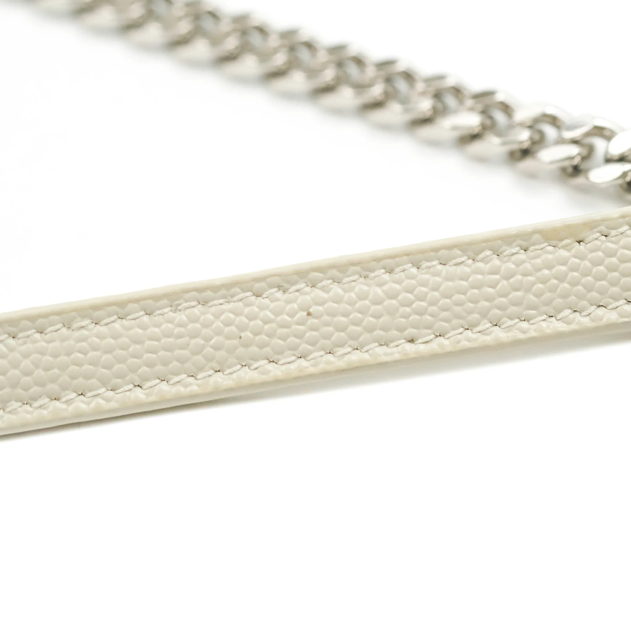 Saint Laurent Wallet on Chain White Grained Leather Silver Hardware