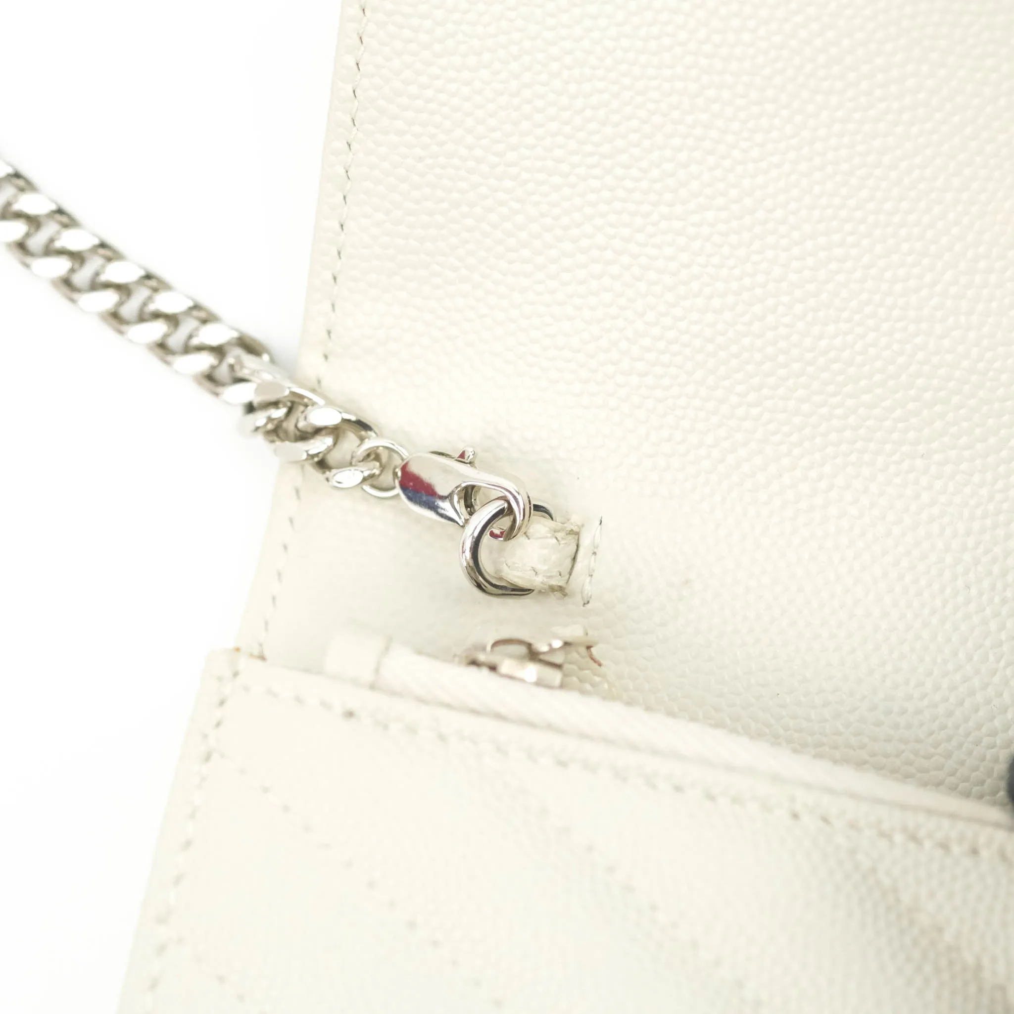 Saint Laurent Wallet on Chain White Grained Leather Silver Hardware