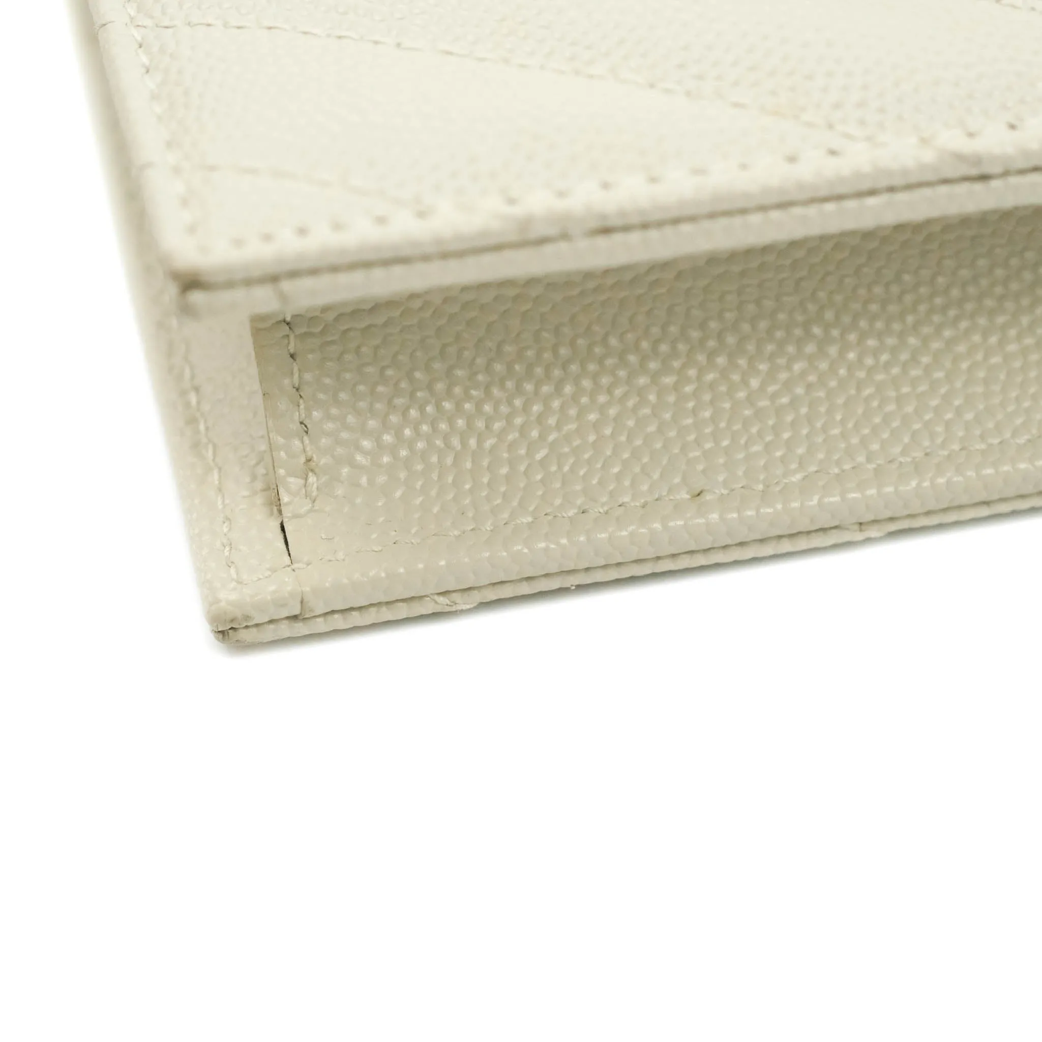 Saint Laurent Wallet on Chain White Grained Leather Silver Hardware