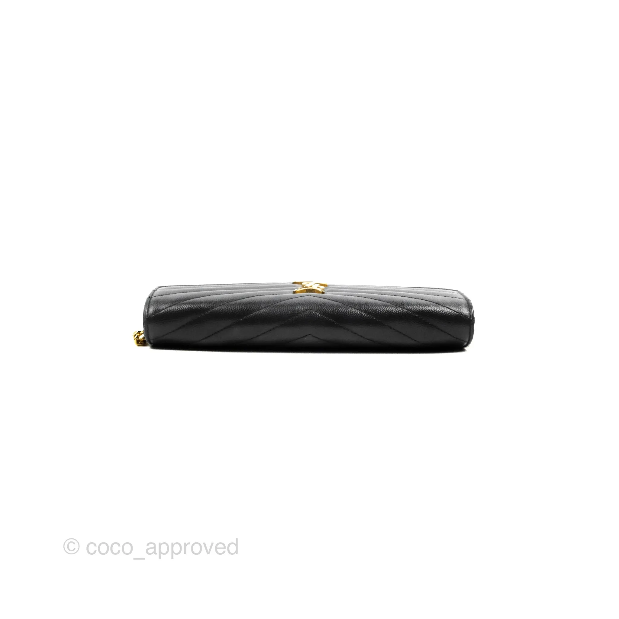 Saint Laurent Wallet on Chain WOC Black Grained Leather Gold Hardware