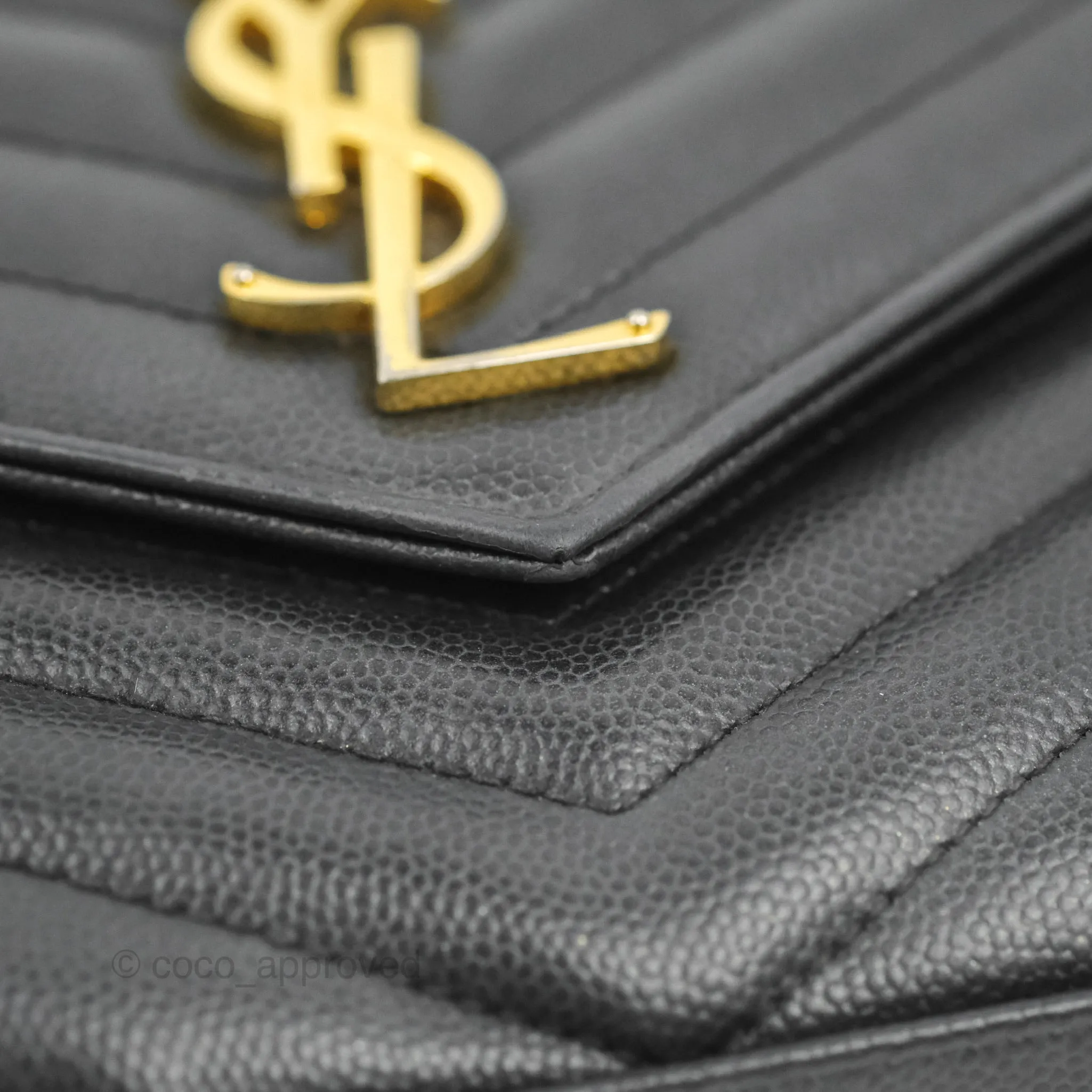 Saint Laurent Wallet on Chain WOC Black Grained Leather Gold Hardware