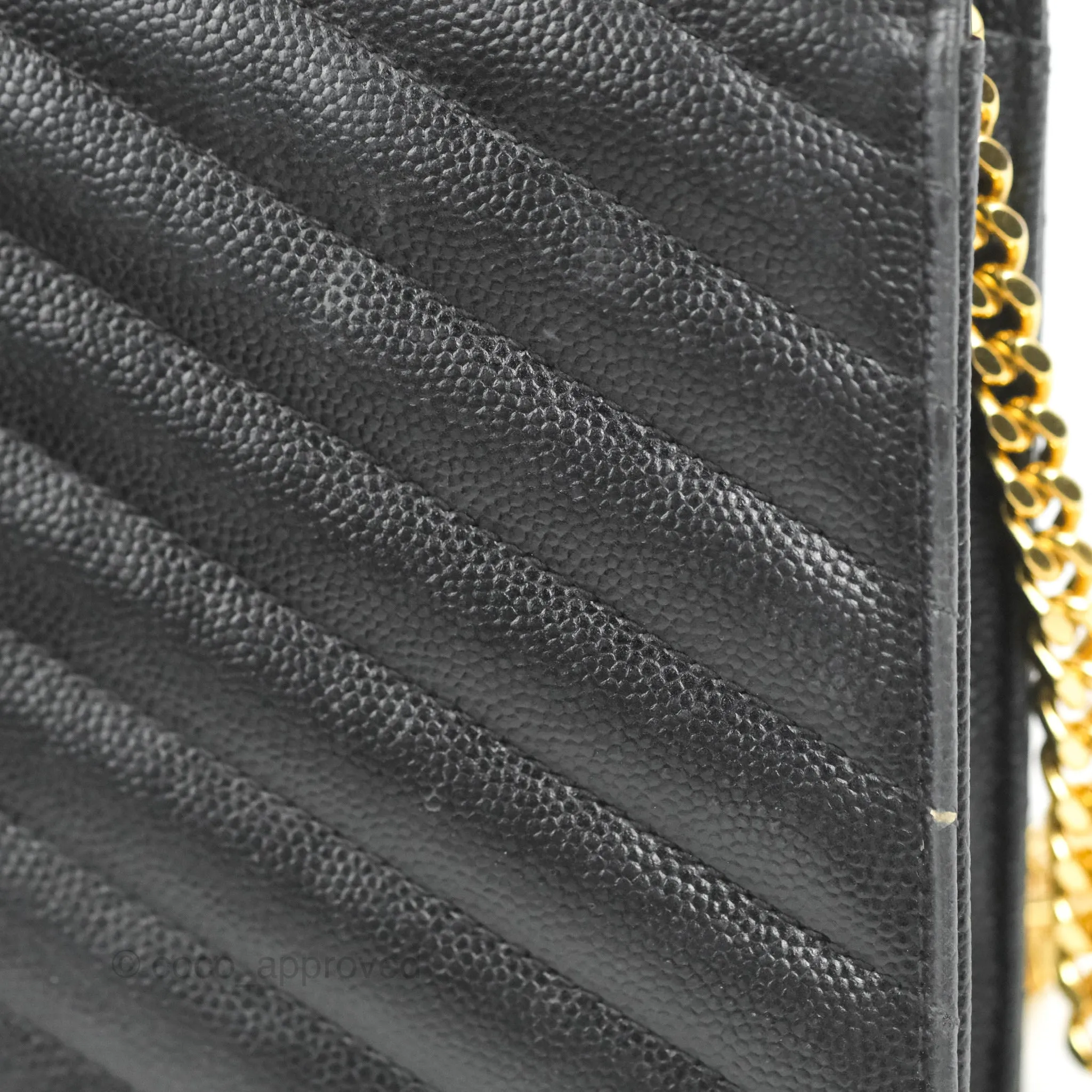 Saint Laurent Wallet on Chain WOC Black Grained Leather Gold Hardware