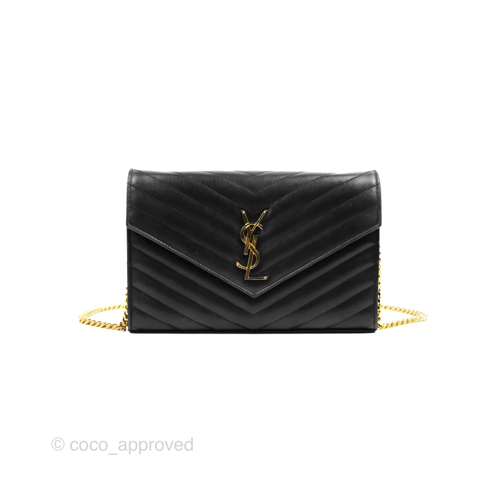 Saint Laurent Wallet on Chain WOC Black Grained Leather Gold Hardware
