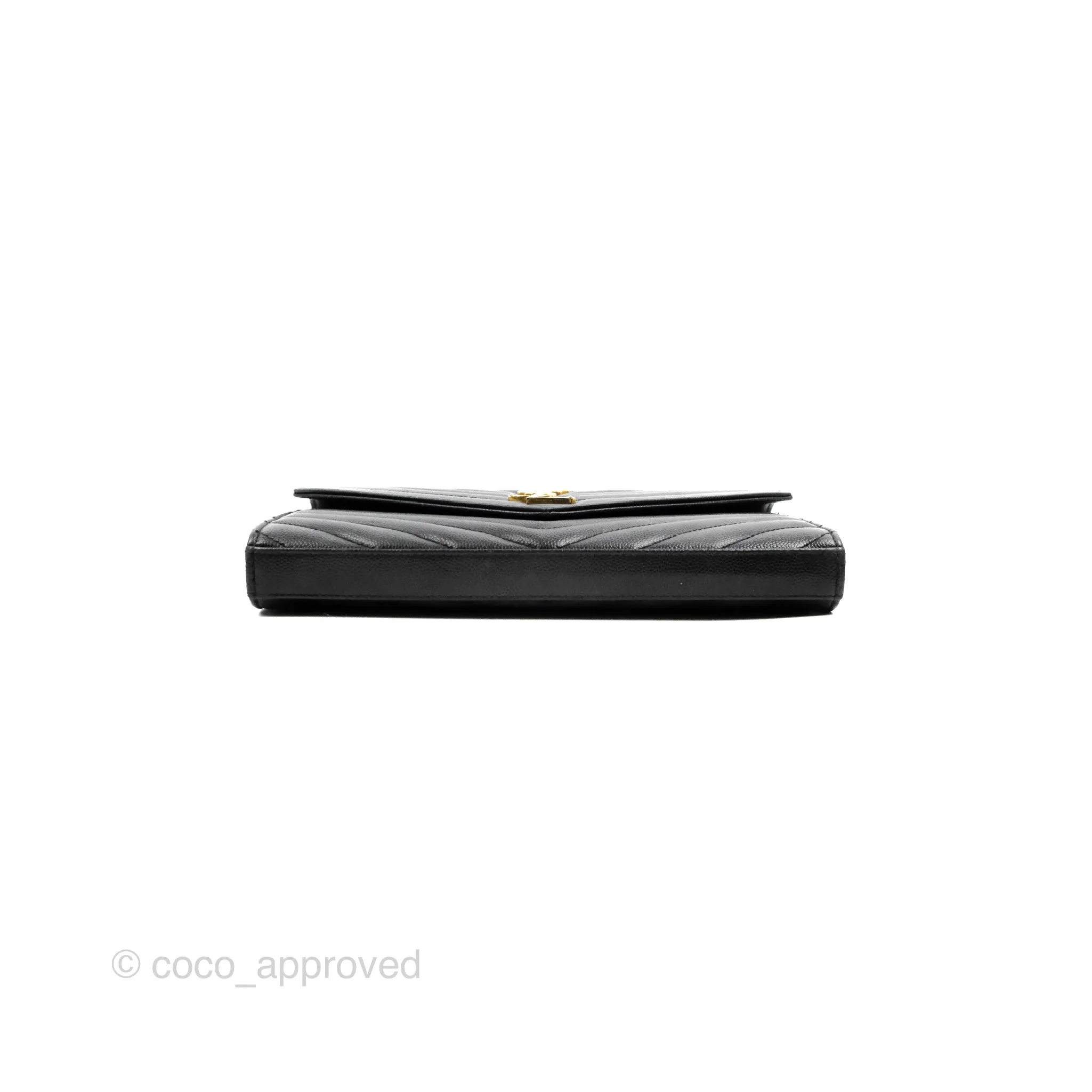 Saint Laurent Wallet on Chain WOC Black Grained Leather Gold Hardware