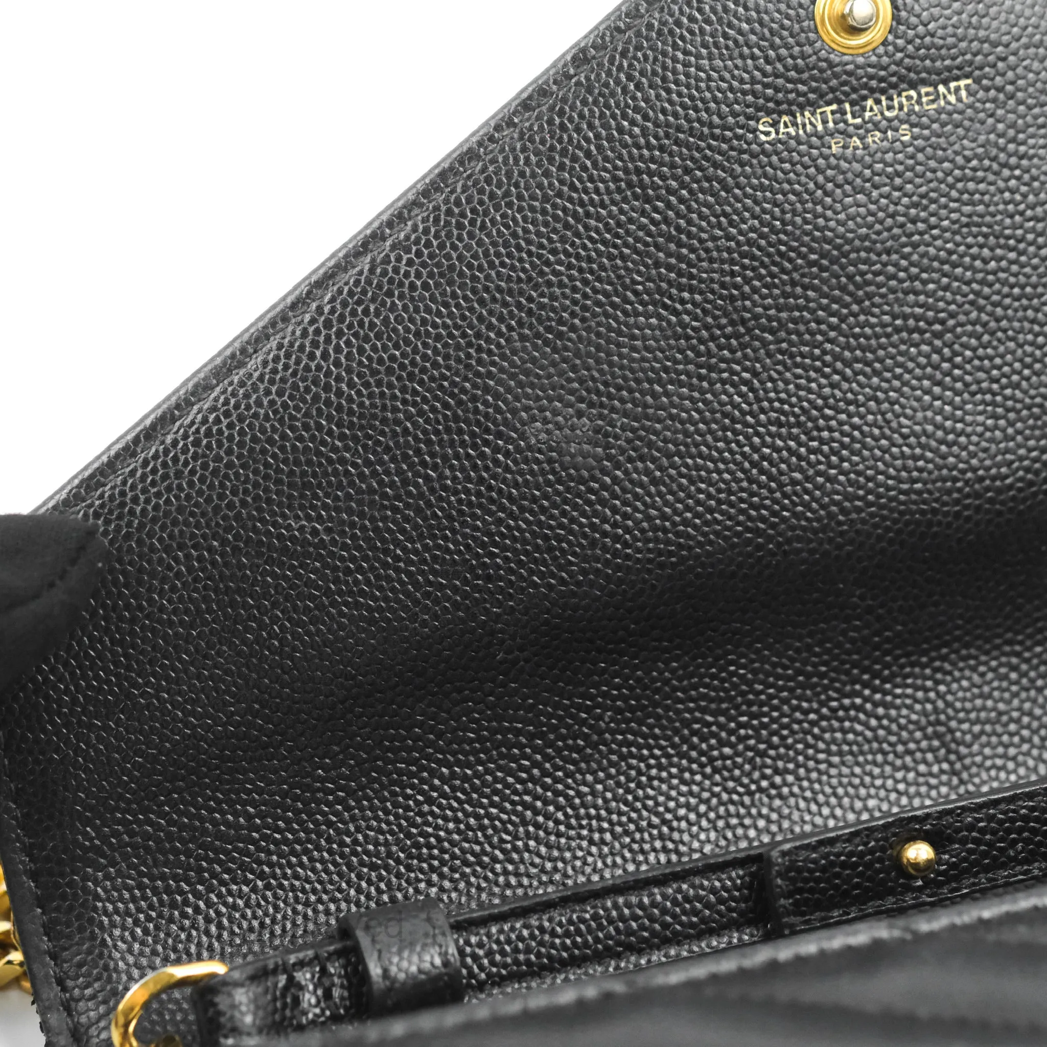 Saint Laurent Wallet on Chain WOC Black Grained Leather Gold Hardware