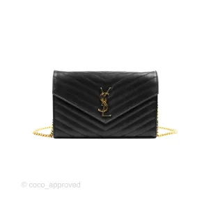 Saint Laurent Wallet on Chain WOC Black Grained Leather Gold Hardware