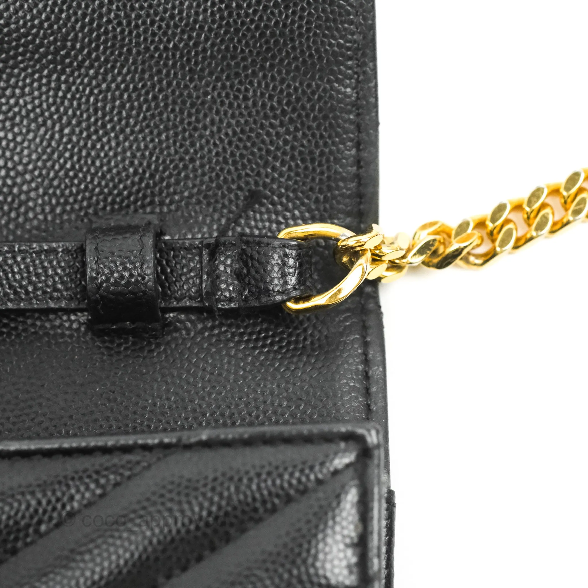 Saint Laurent Wallet on Chain WOC Black Grained Leather Gold Hardware