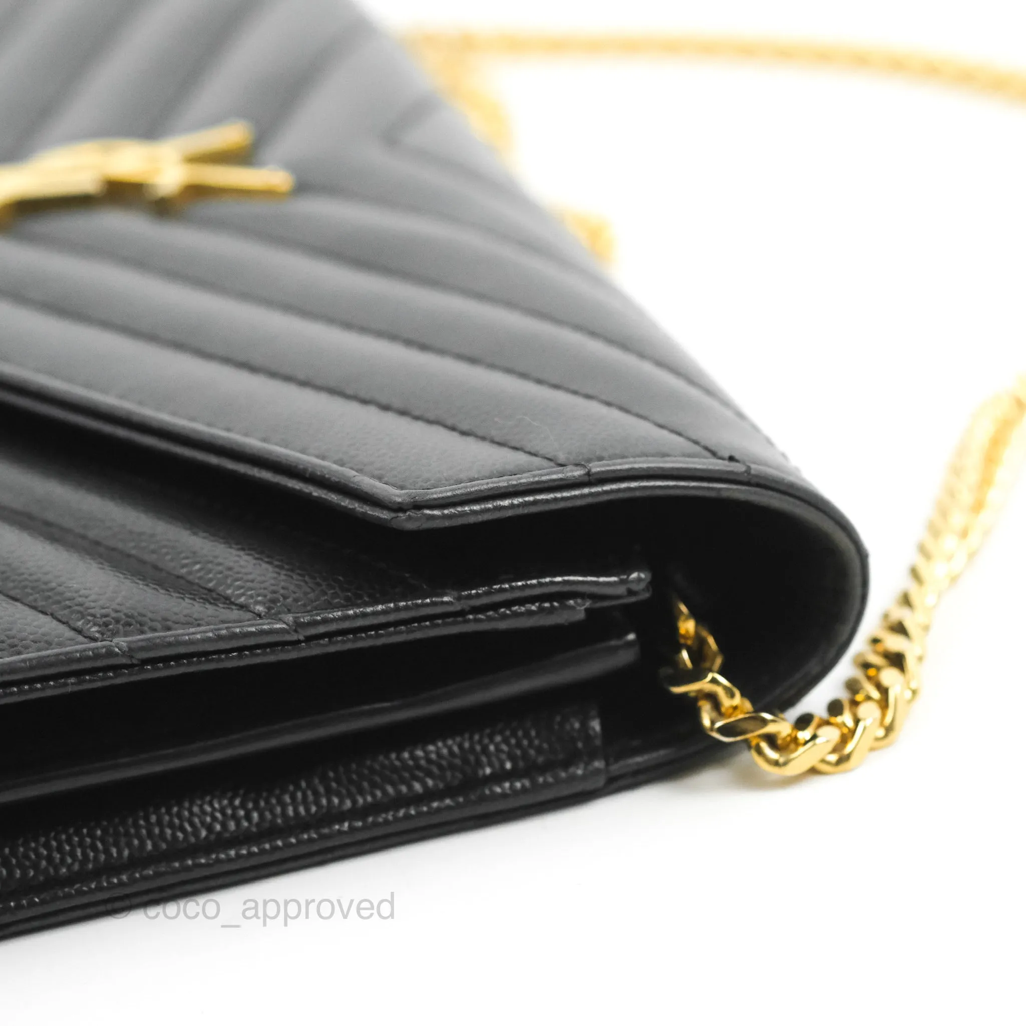Saint Laurent Wallet on Chain WOC Black Grained Leather Gold Hardware