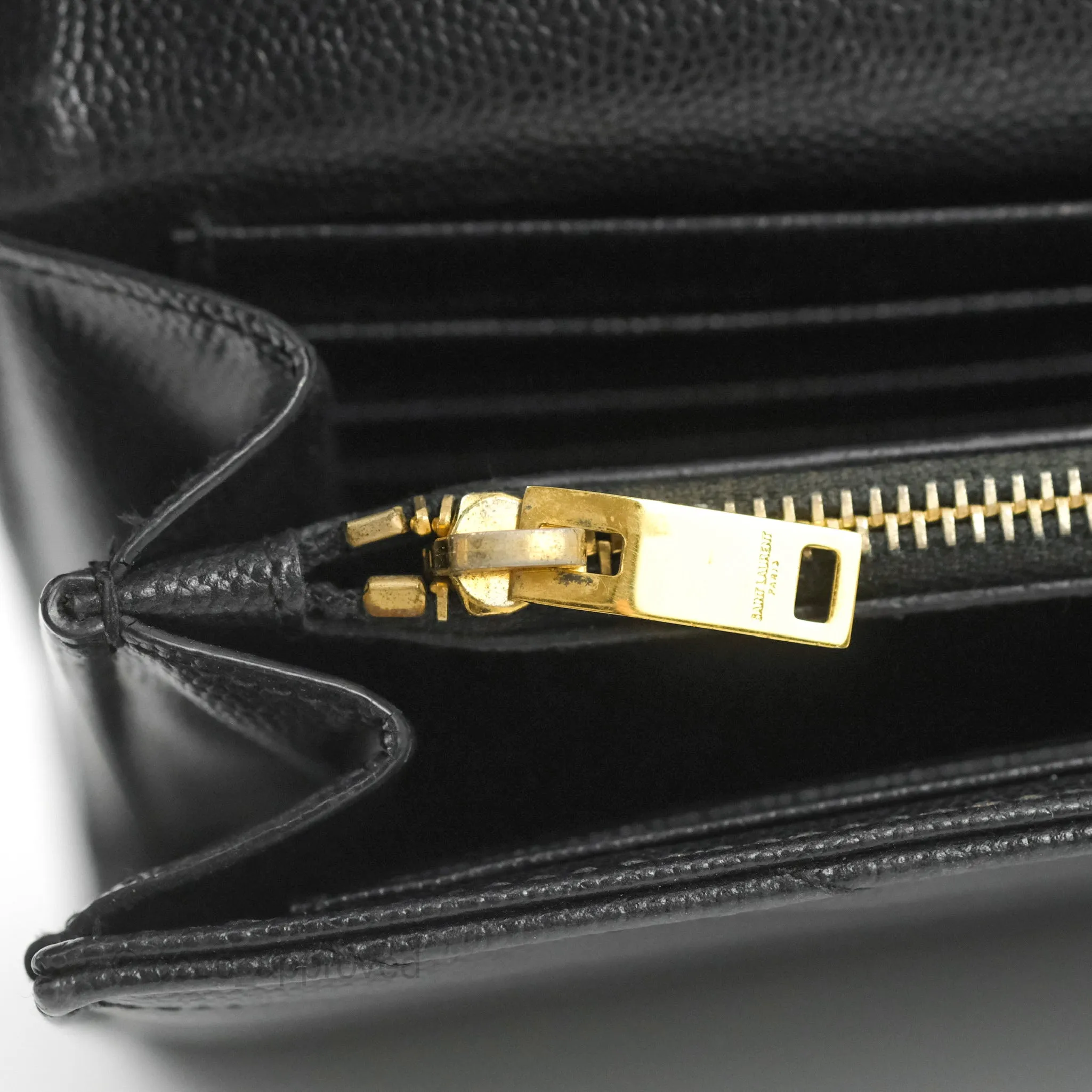 Saint Laurent Wallet on Chain WOC Black Grained Leather Gold Hardware