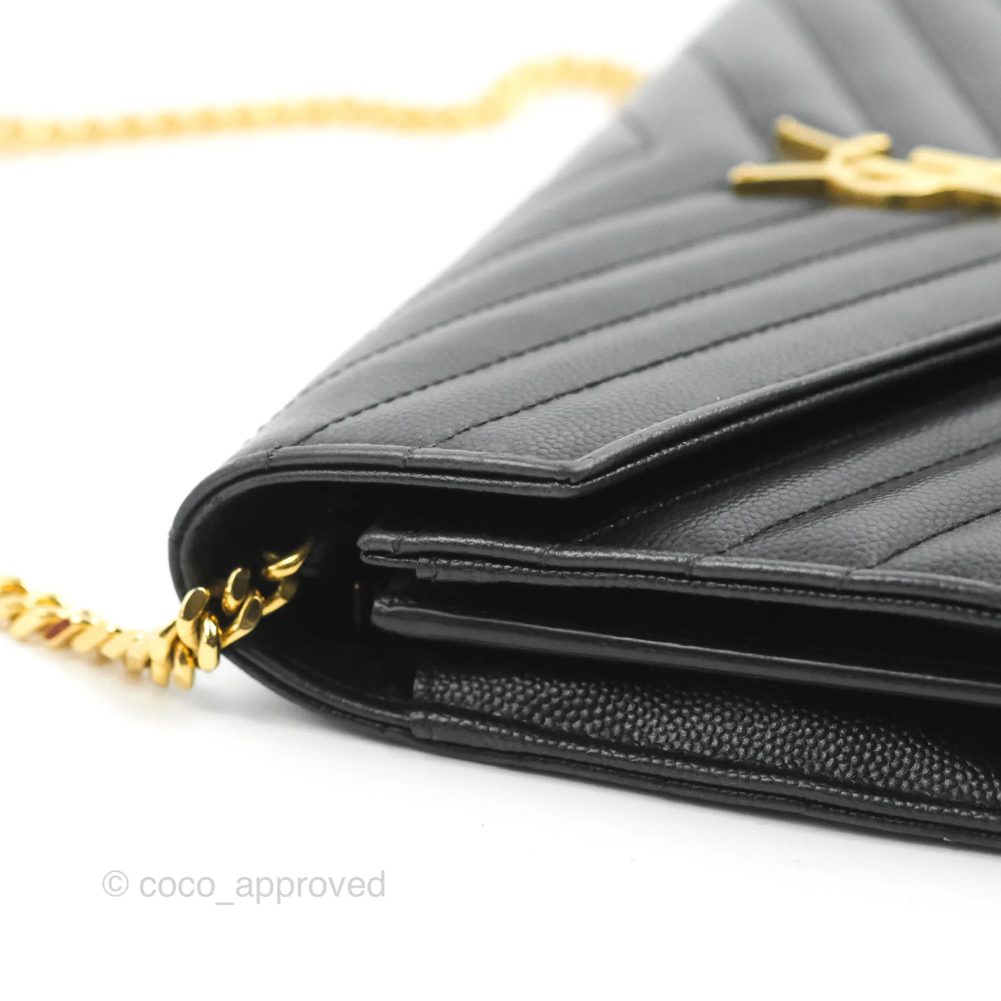 Saint Laurent Wallet on Chain WOC Black Grained Leather Gold Hardware