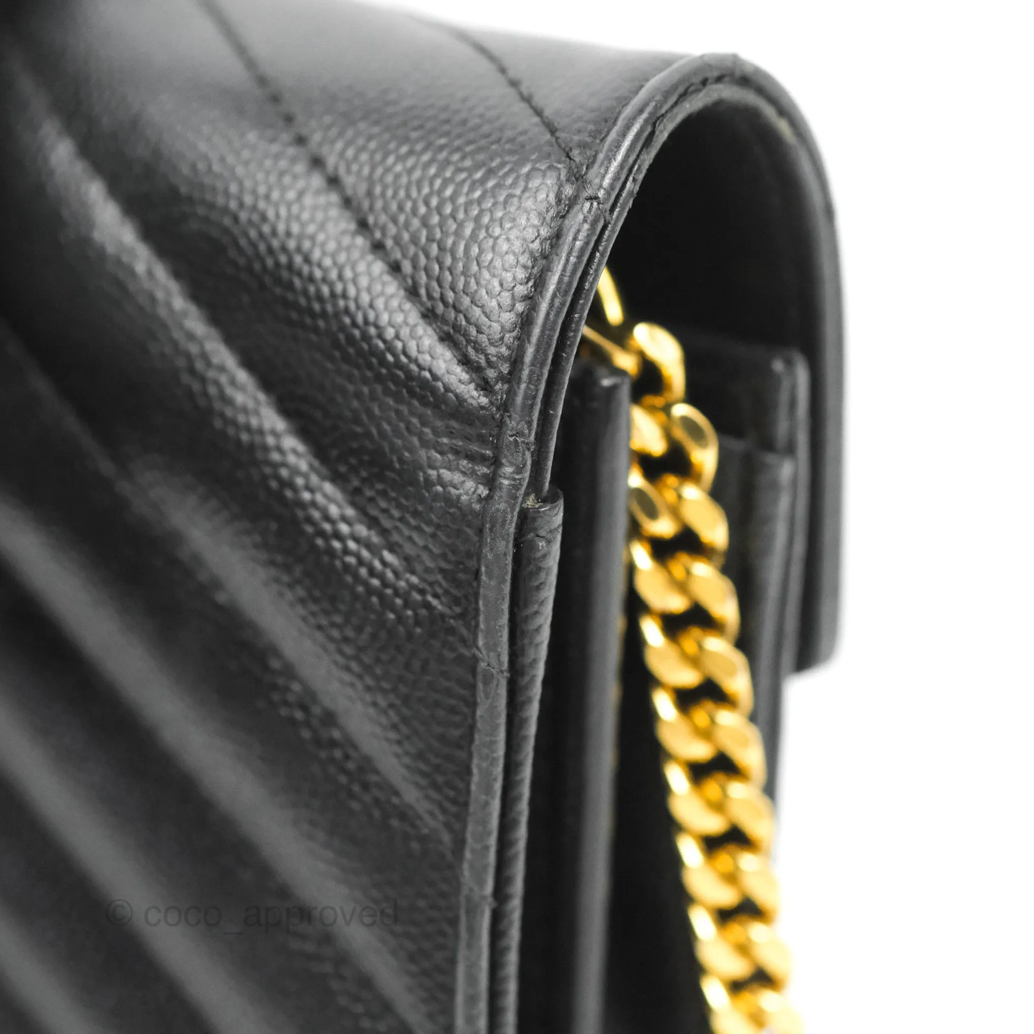 Saint Laurent Wallet on Chain WOC Black Grained Leather Gold Hardware