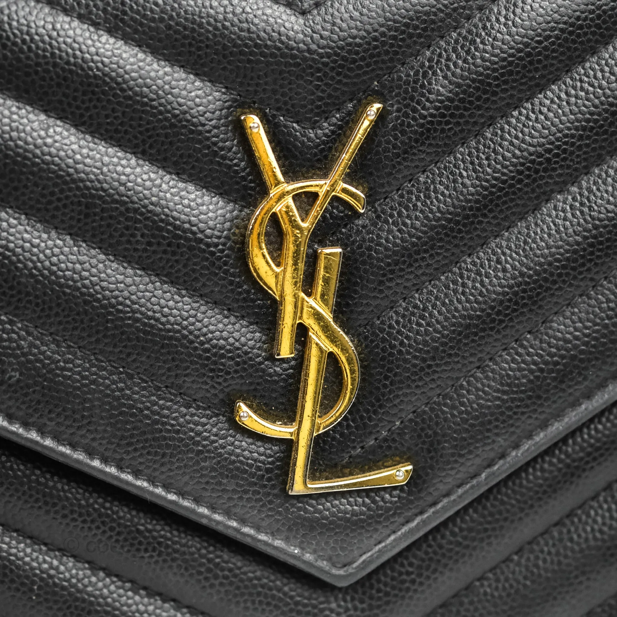 Saint Laurent Wallet on Chain WOC Black Grained Leather Gold Hardware