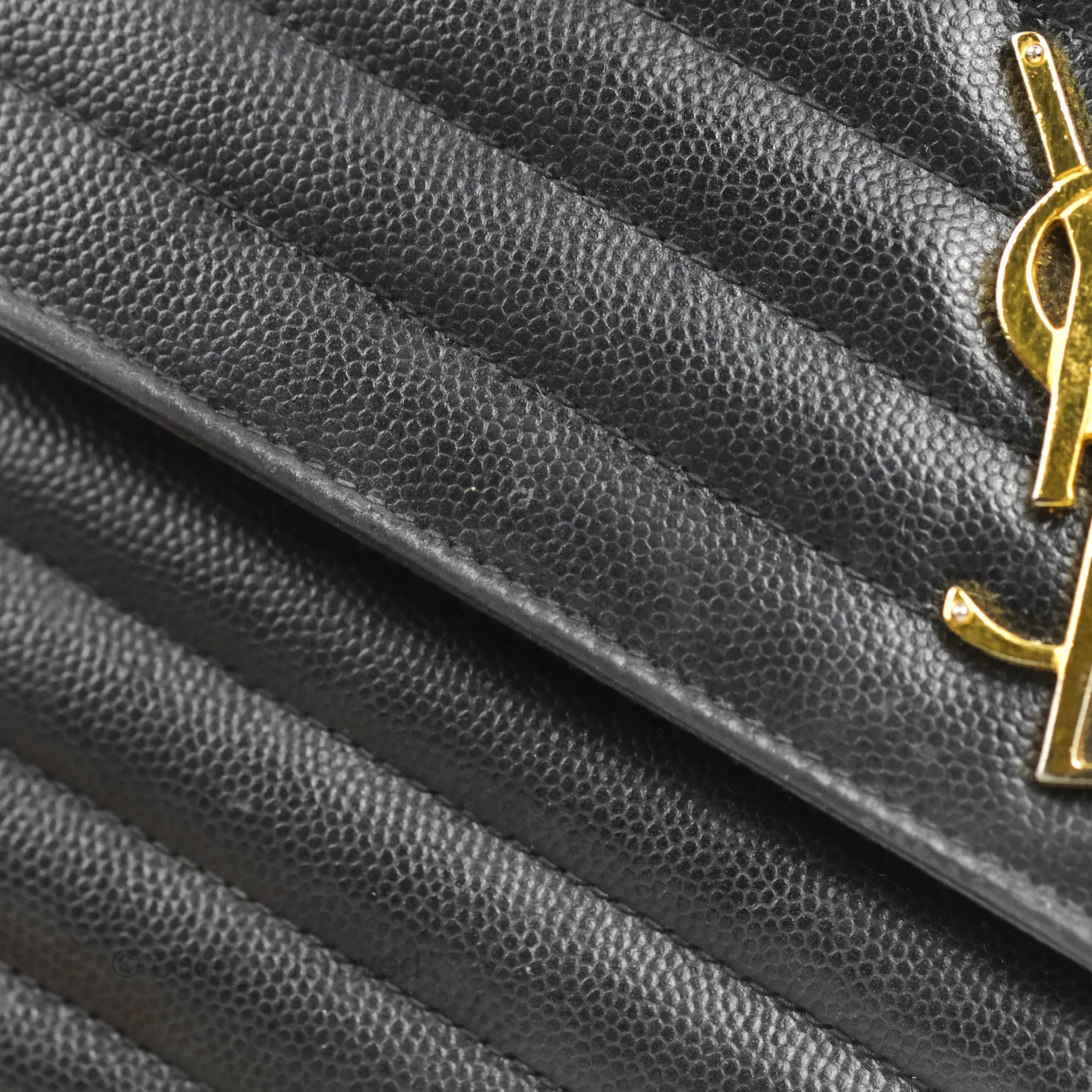 Saint Laurent Wallet on Chain WOC Black Grained Leather Gold Hardware
