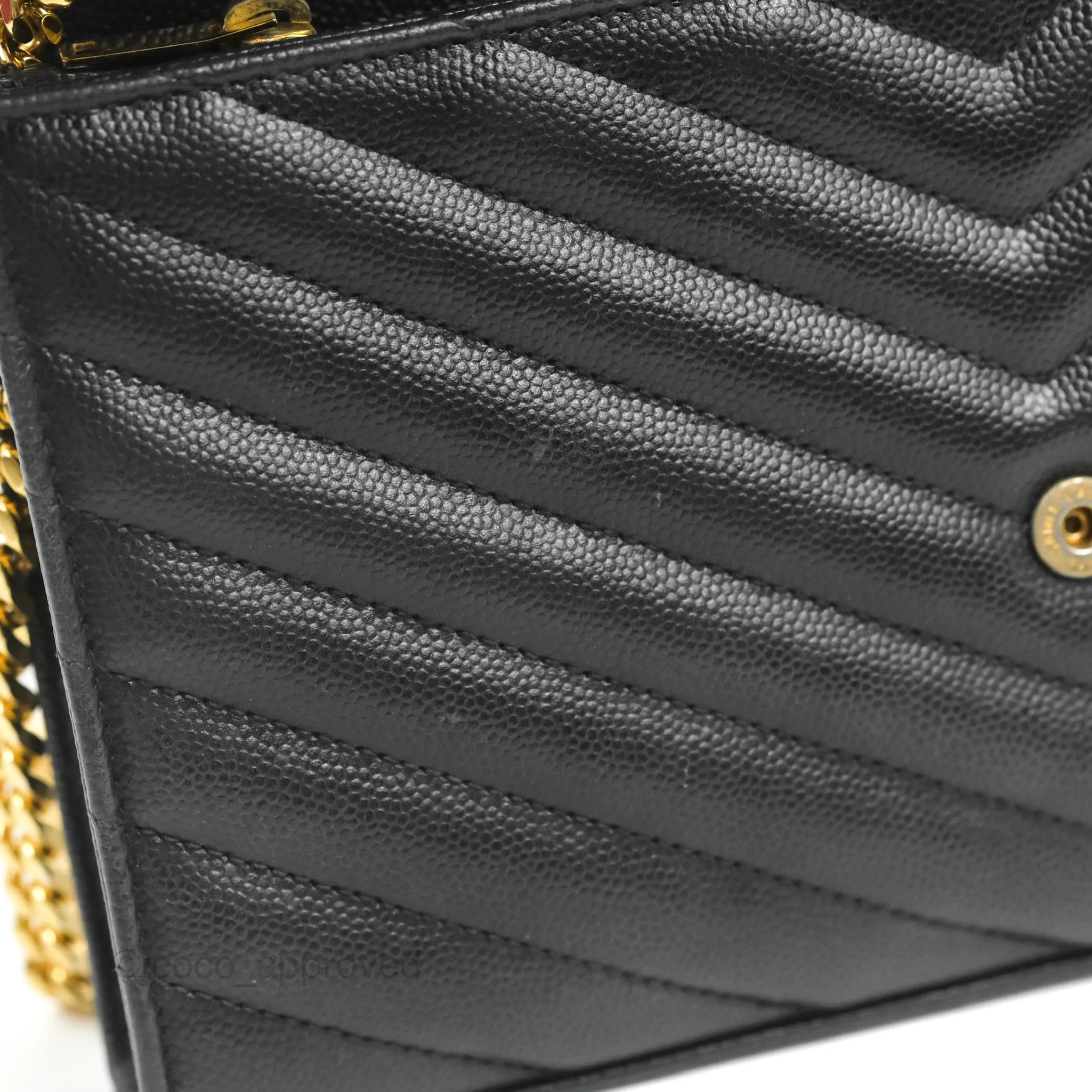 Saint Laurent Wallet on Chain WOC Black Grained Leather Gold Hardware