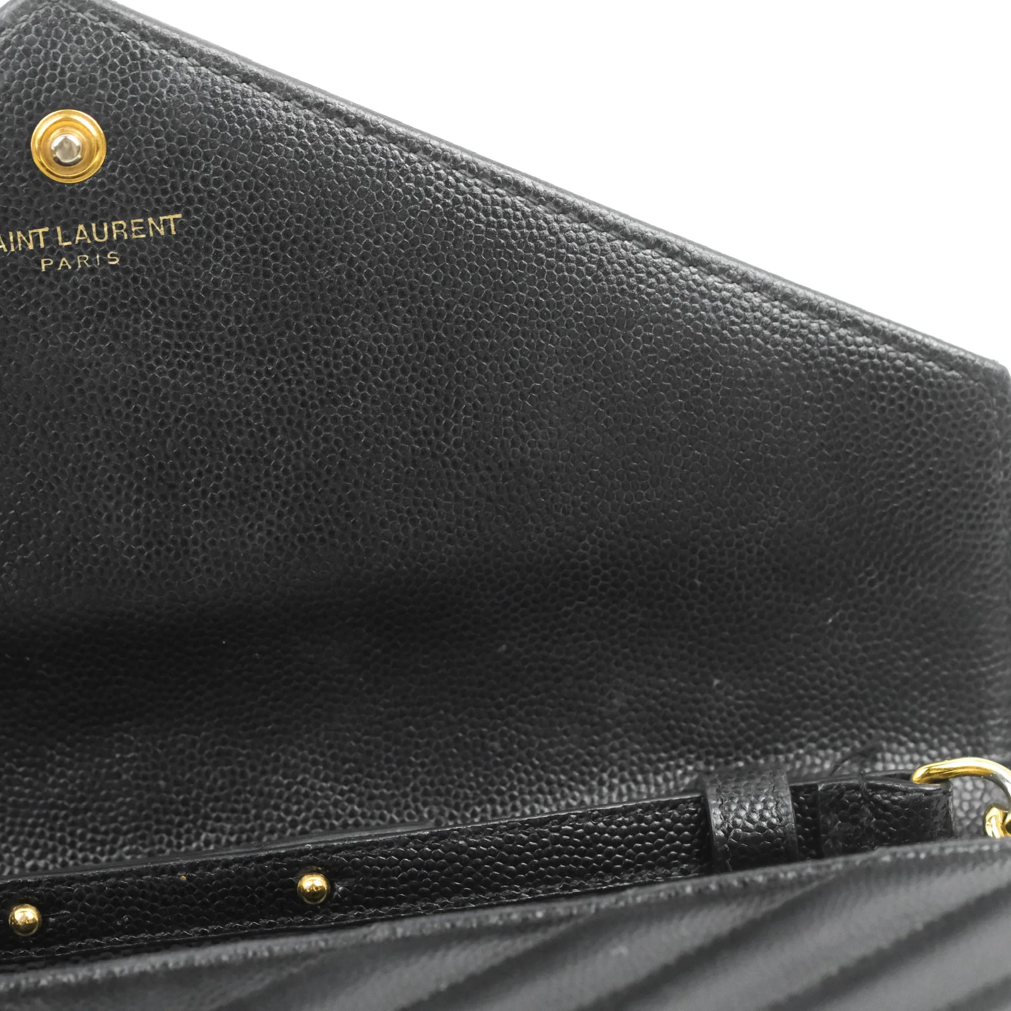 Saint Laurent Wallet on Chain WOC Black Grained Leather Gold Hardware