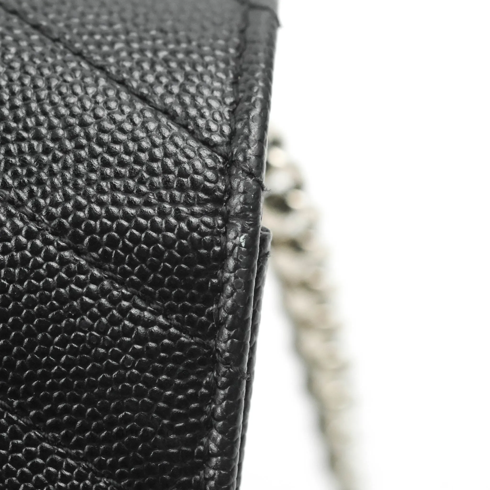 Saint Laurent Wallet on Chain WOC Black Grained Leather Silver Hardware