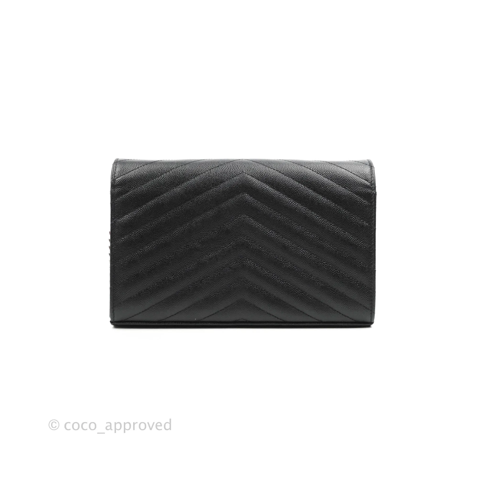 Saint Laurent Wallet on Chain WOC Black Grained Leather Silver Hardware