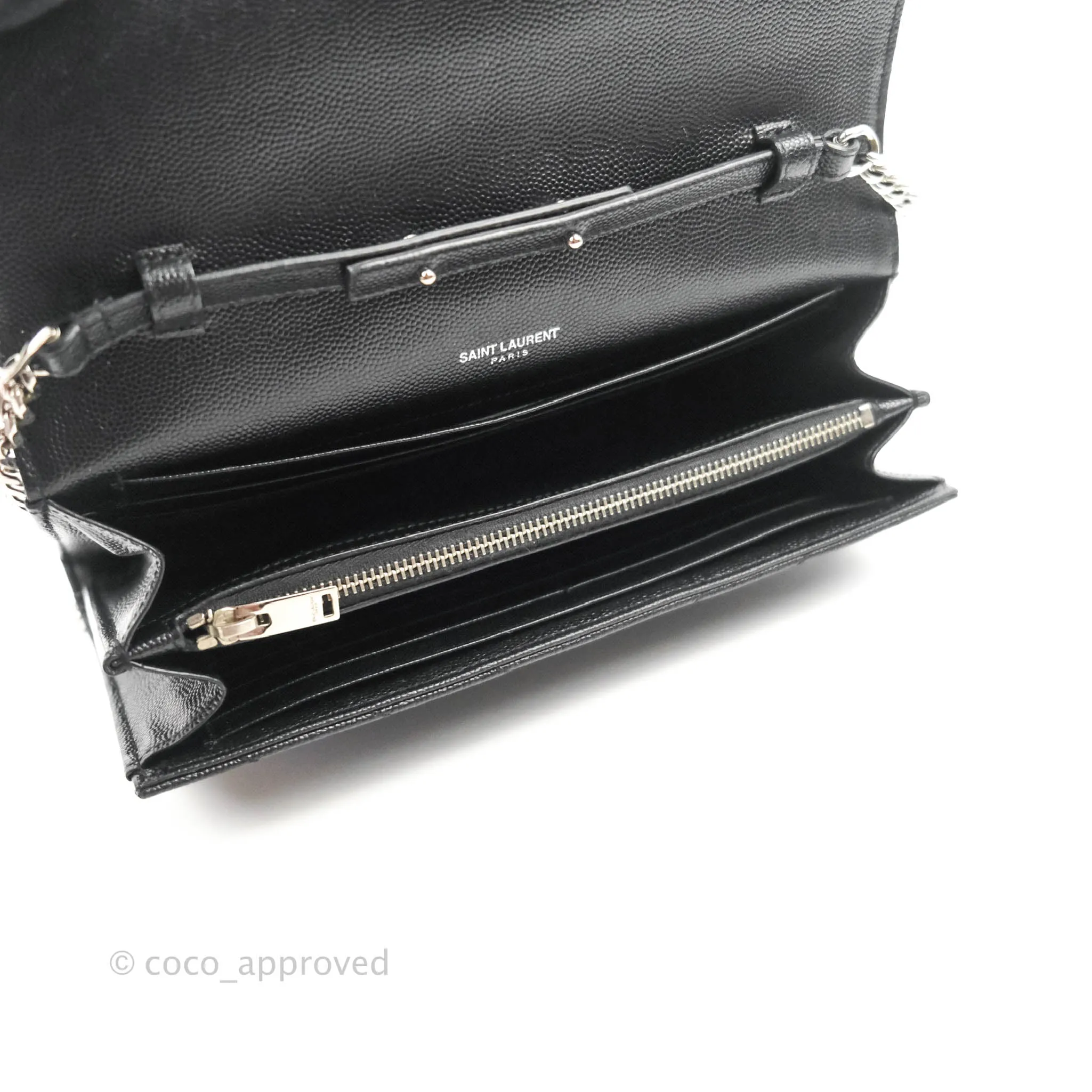 Saint Laurent Wallet on Chain WOC Black Grained Leather Silver Hardware
