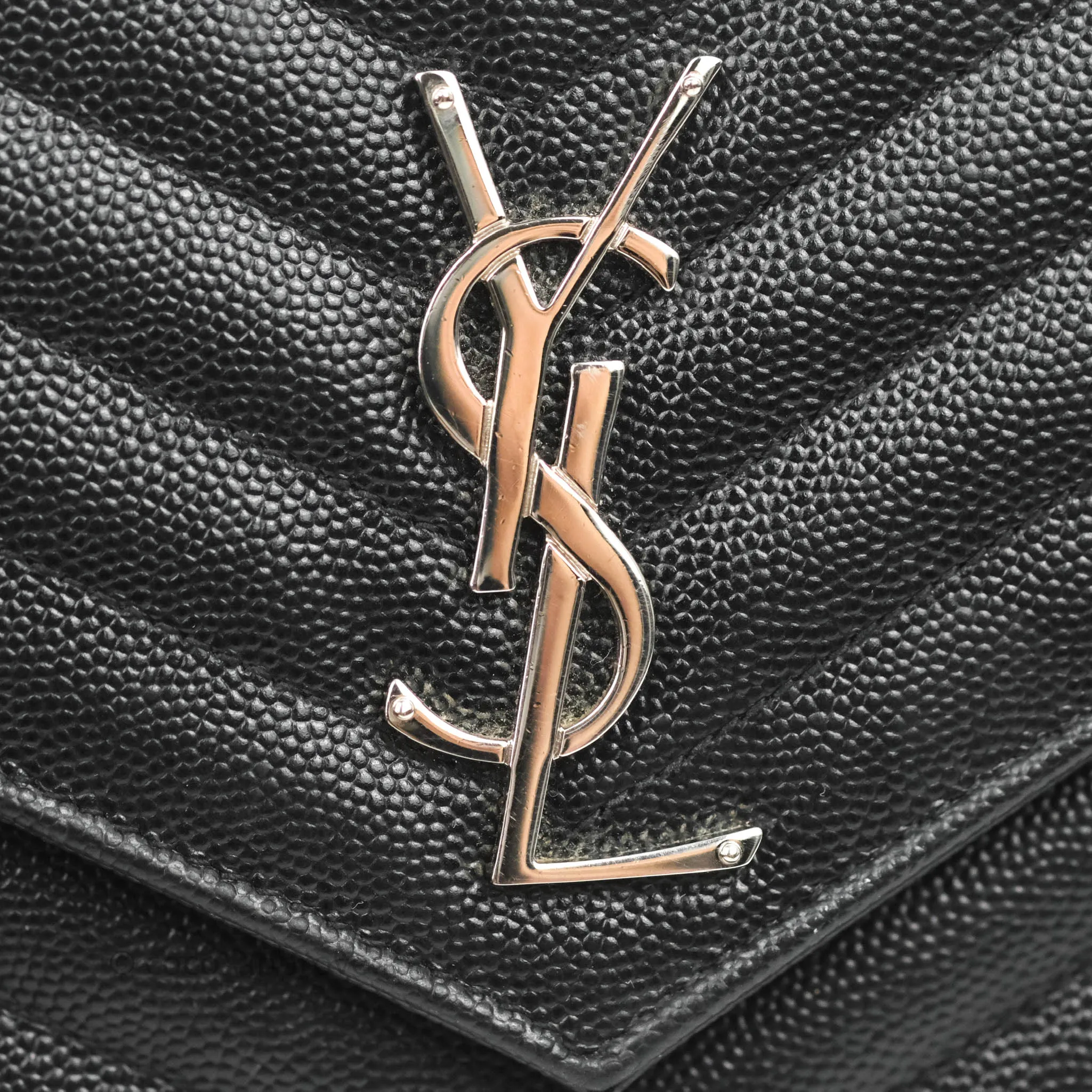 Saint Laurent Wallet on Chain WOC Black Grained Leather Silver Hardware