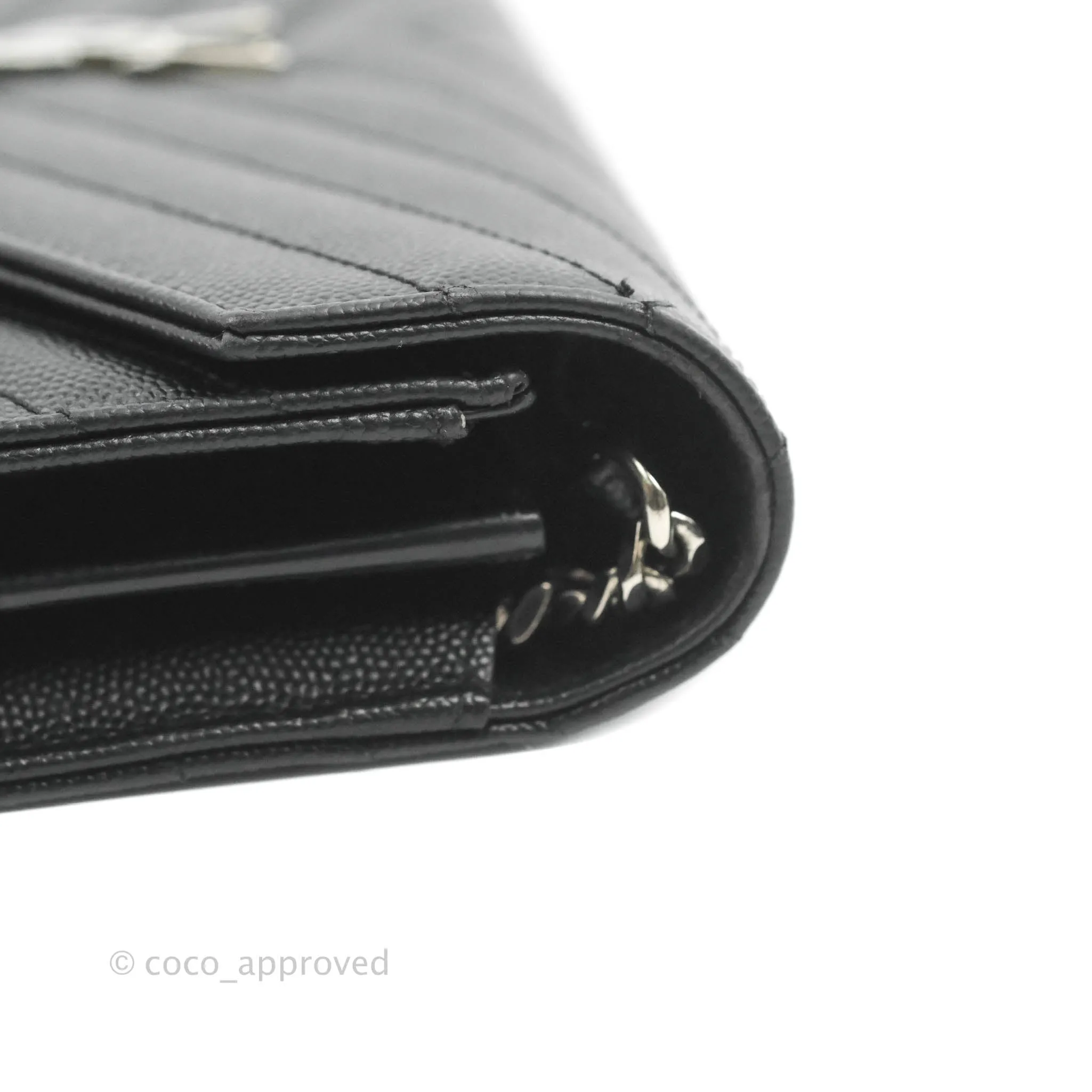 Saint Laurent Wallet on Chain WOC Black Grained Leather Silver Hardware