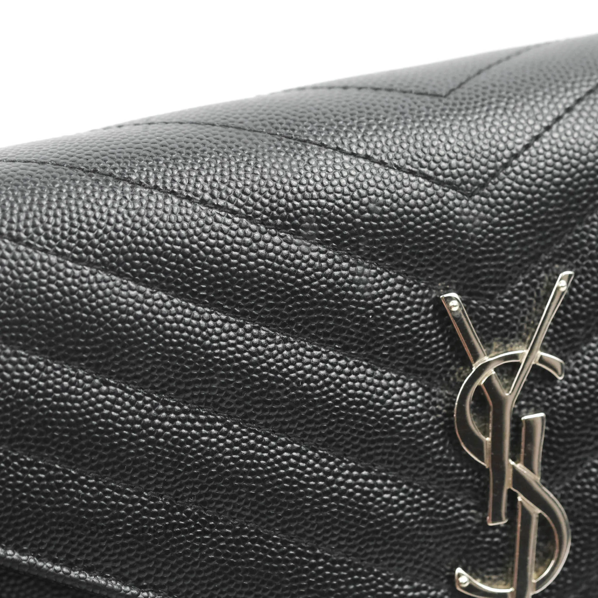 Saint Laurent Wallet on Chain WOC Black Grained Leather Silver Hardware