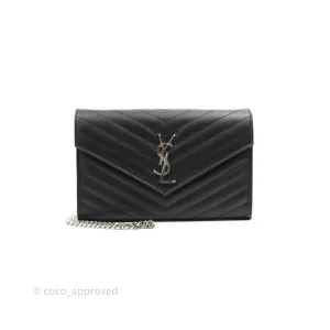 Saint Laurent Wallet on Chain WOC Black Grained Leather Silver Hardware