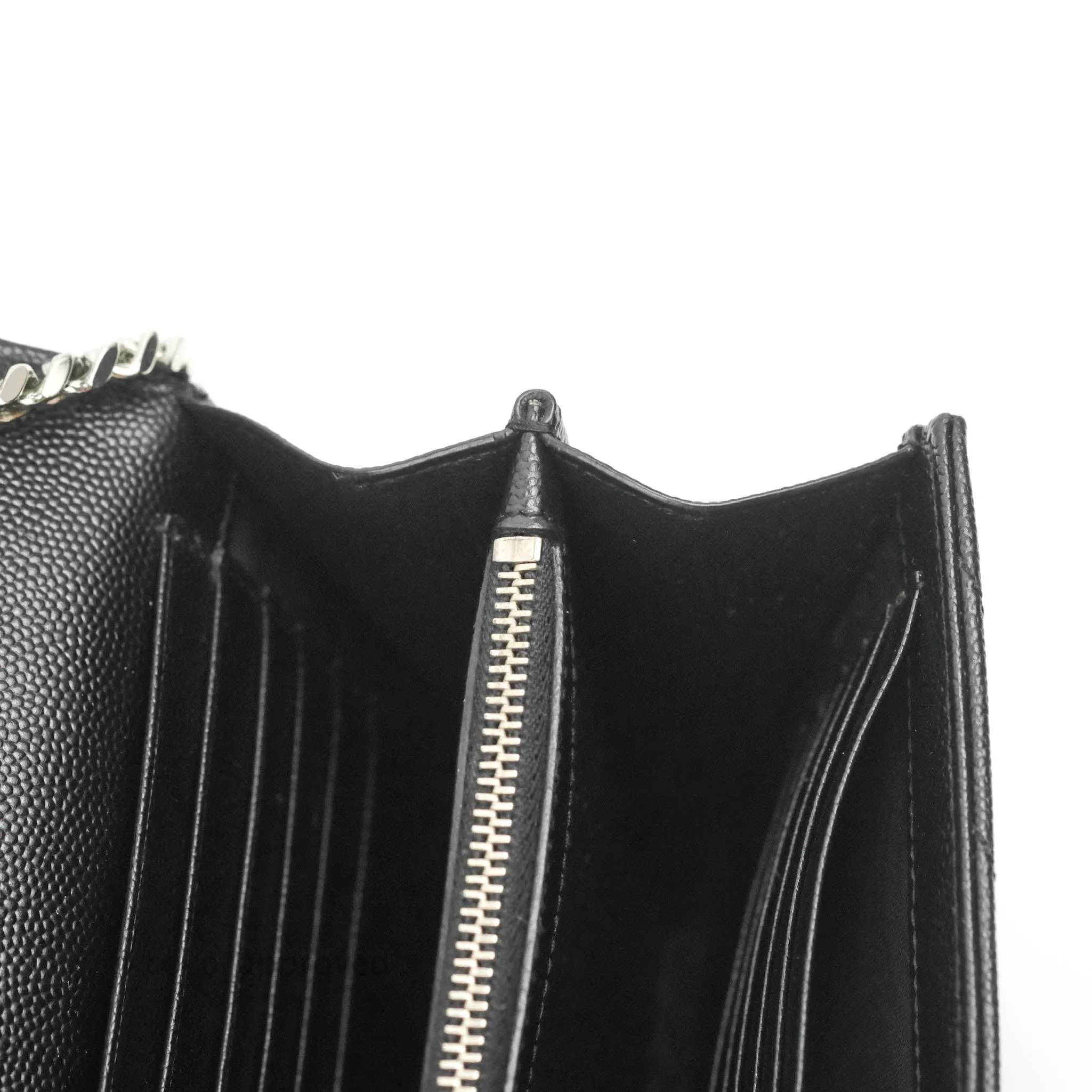 Saint Laurent Wallet on Chain WOC Black Grained Leather Silver Hardware