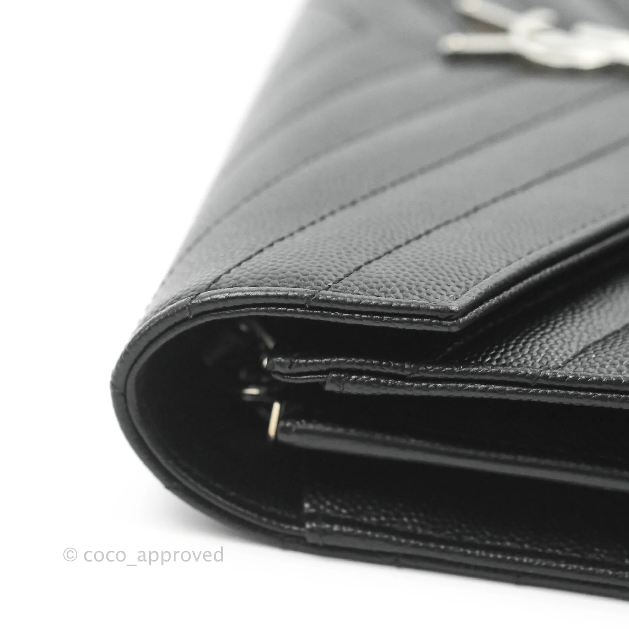 Saint Laurent Wallet on Chain WOC Black Grained Leather Silver Hardware