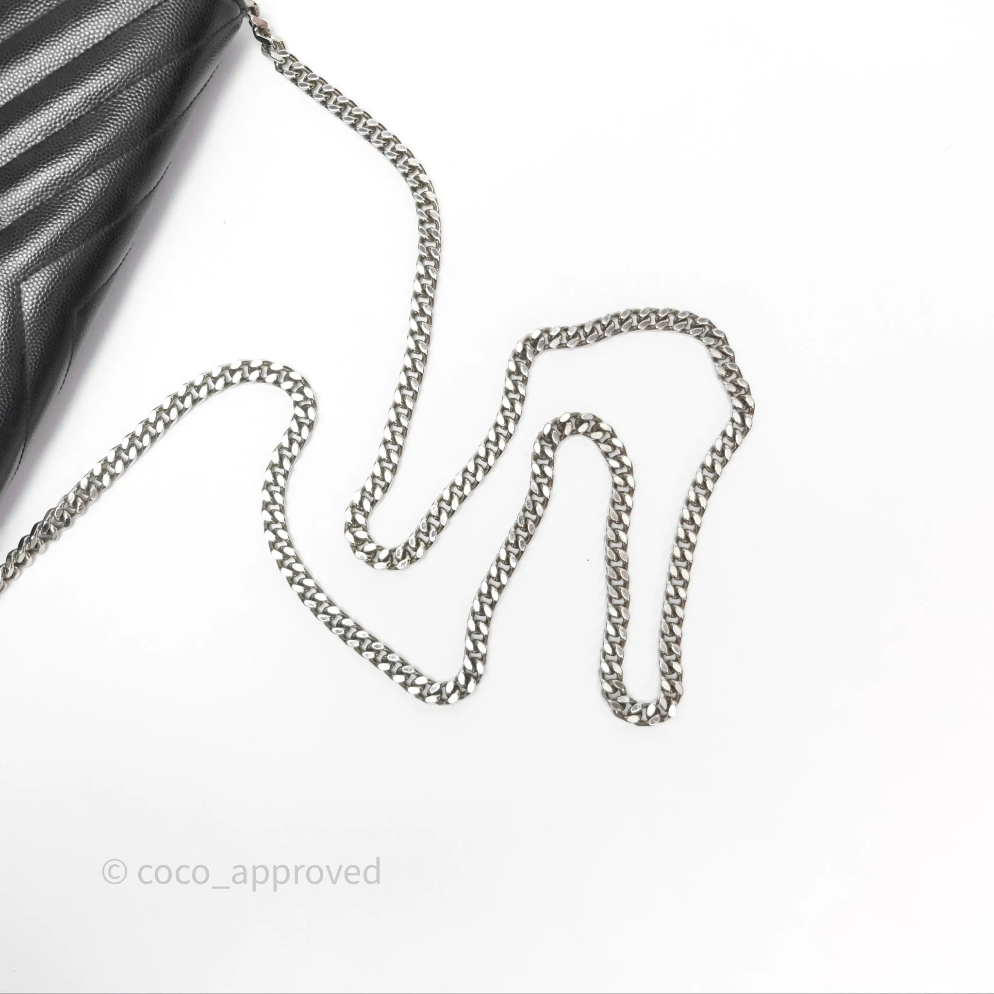 Saint Laurent Wallet on Chain WOC Black Grained Leather Sliver Hardware