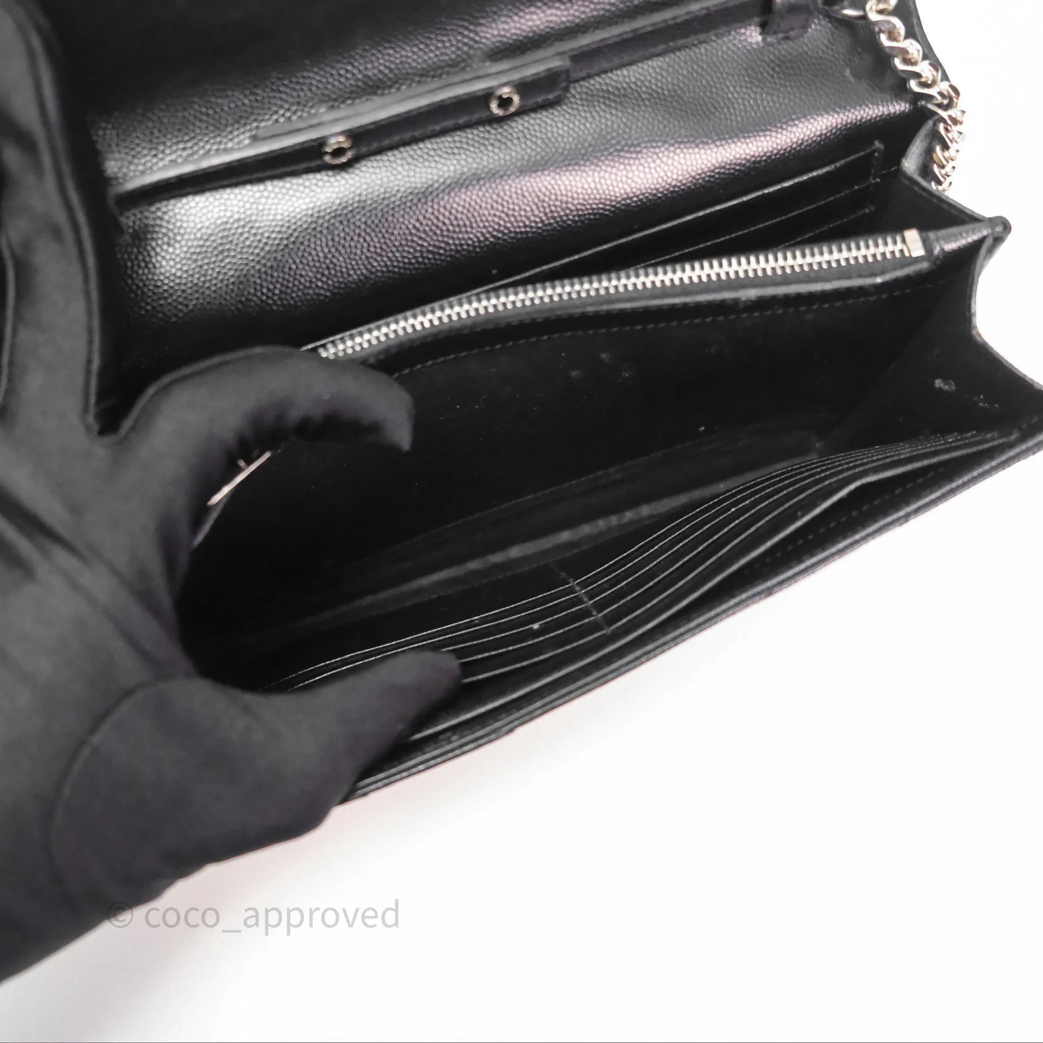 Saint Laurent Wallet on Chain WOC Black Grained Leather Sliver Hardware