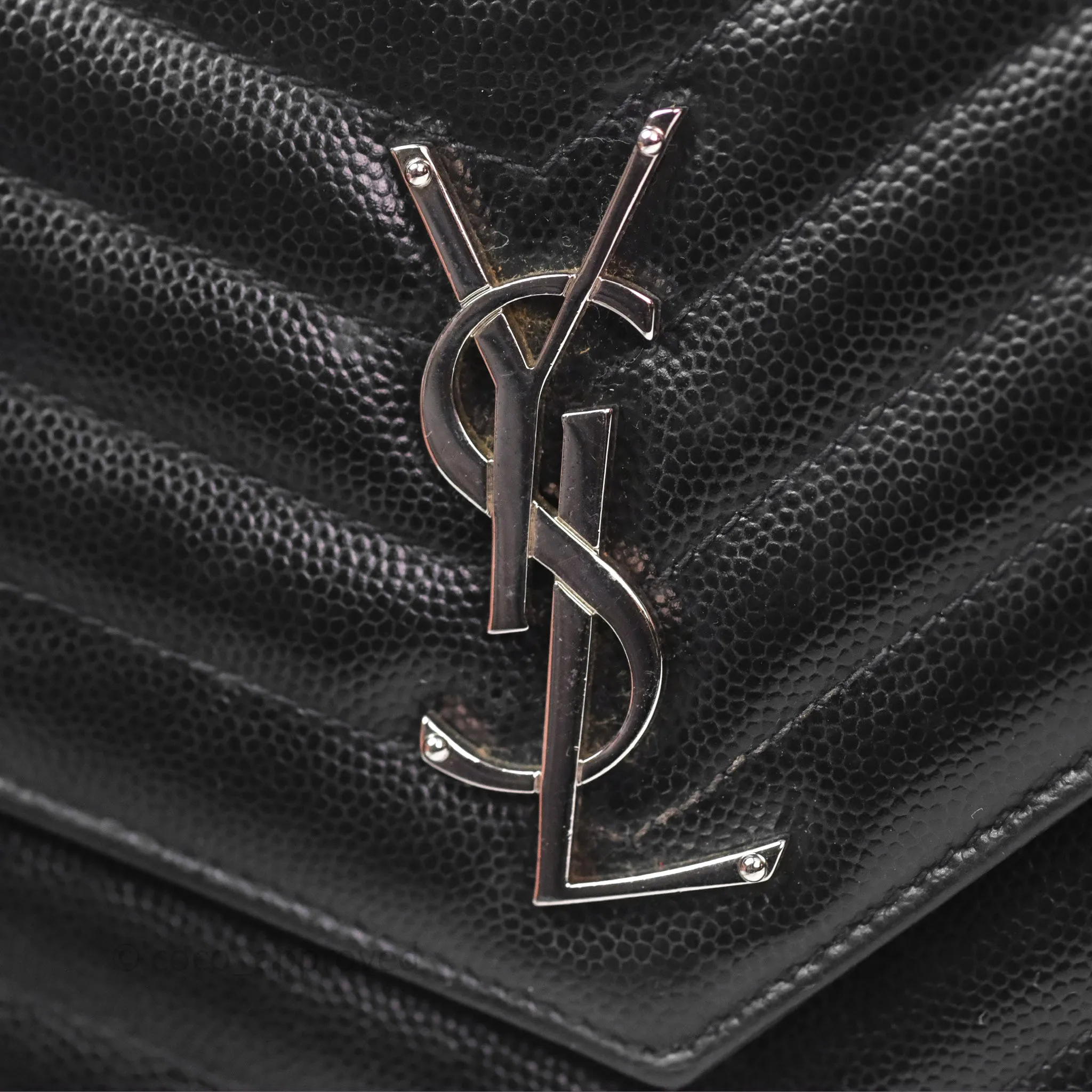 Saint Laurent Wallet on Chain WOC Black Grained Leather Sliver Hardware