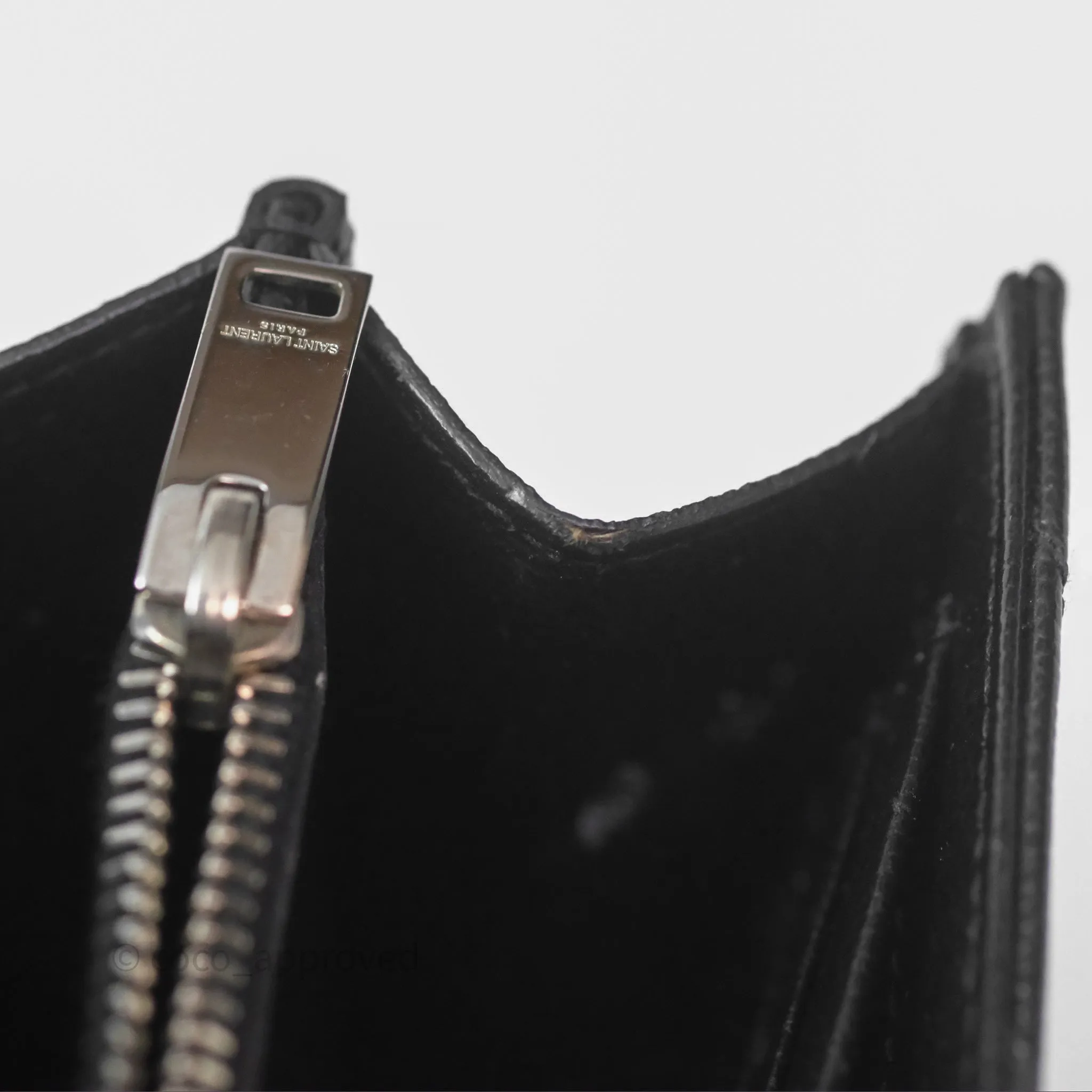Saint Laurent Wallet on Chain WOC Black Grained Leather Sliver Hardware