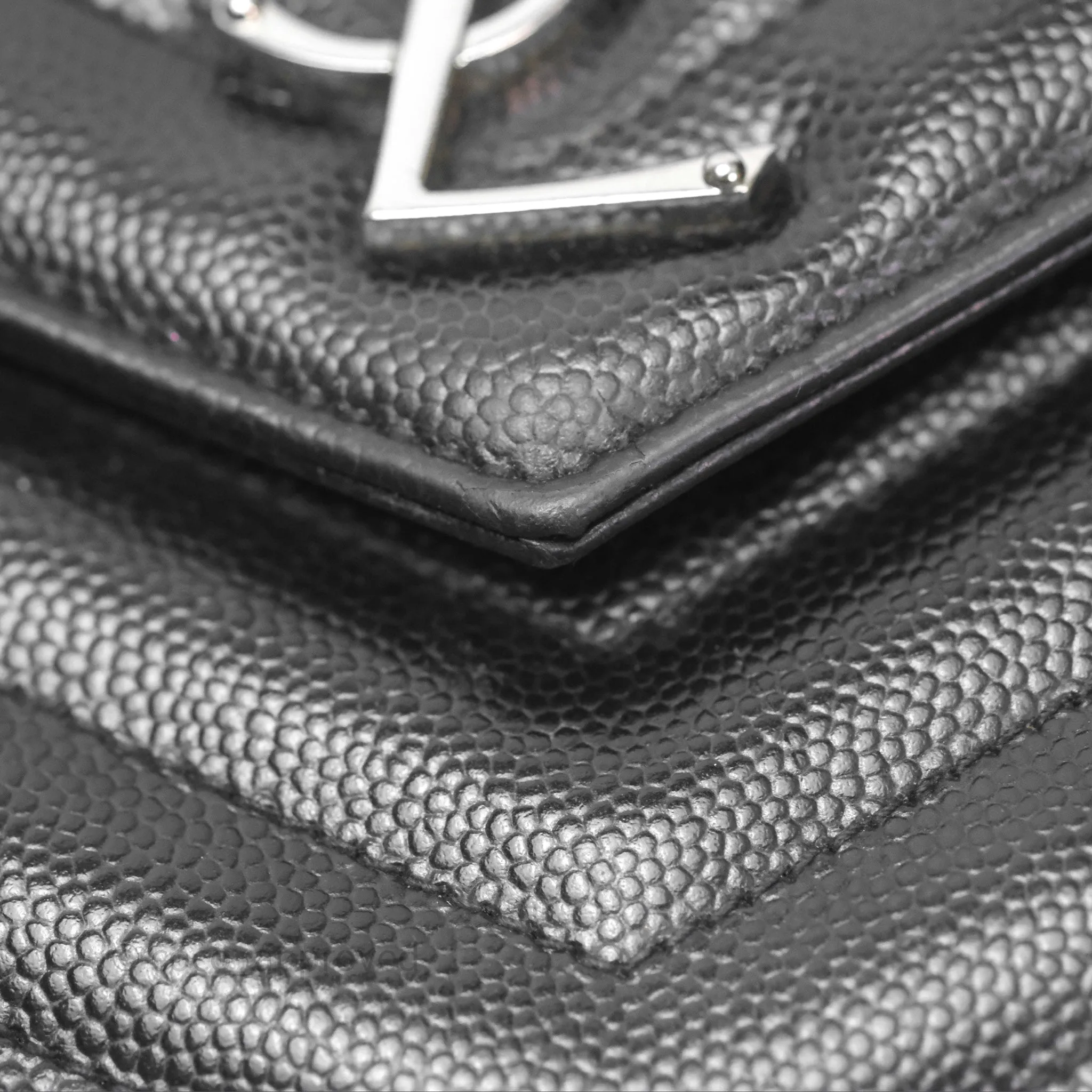 Saint Laurent Wallet on Chain WOC Black Grained Leather Sliver Hardware