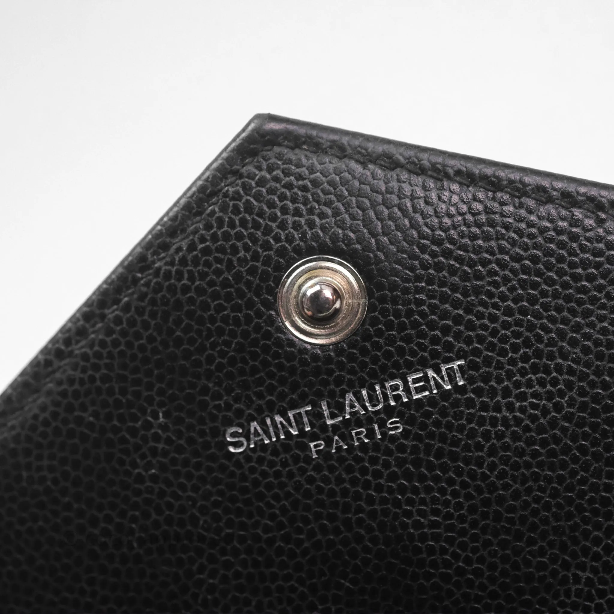 Saint Laurent Wallet on Chain WOC Black Grained Leather Sliver Hardware