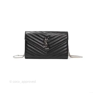 Saint Laurent Wallet on Chain WOC Black Grained Leather Sliver Hardware