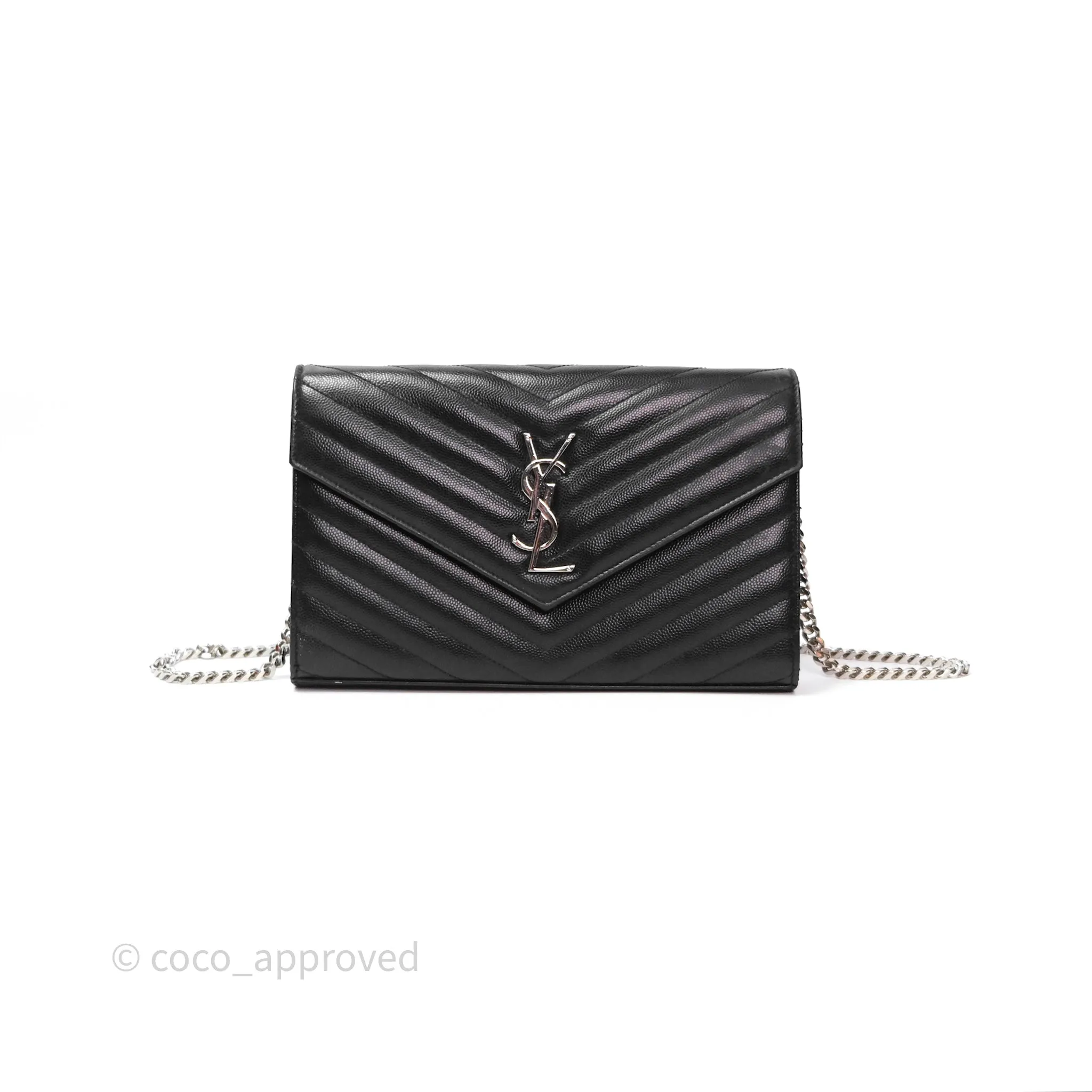 Saint Laurent Wallet on Chain WOC Black Grained Leather Sliver Hardware