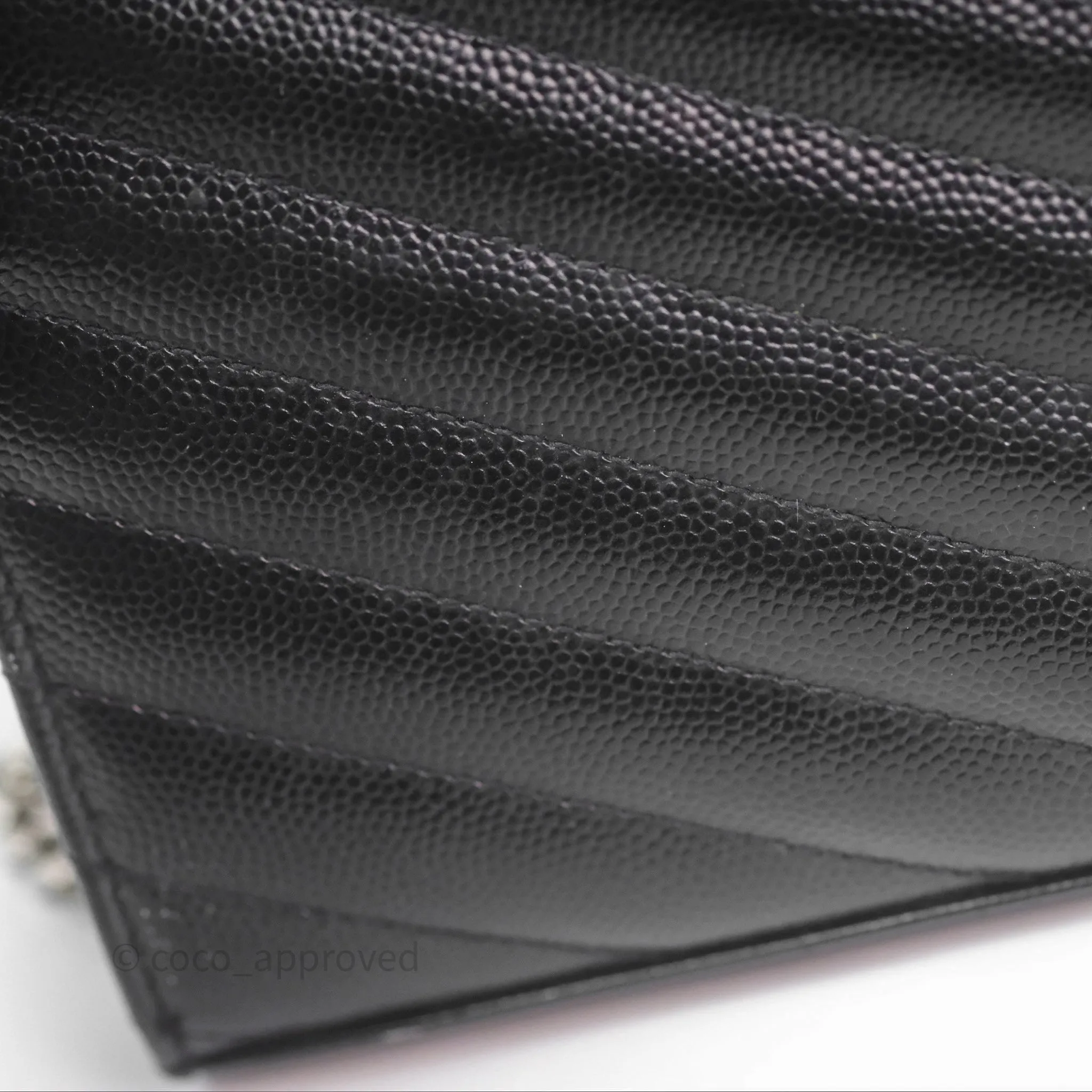 Saint Laurent Wallet on Chain WOC Black Grained Leather Sliver Hardware
