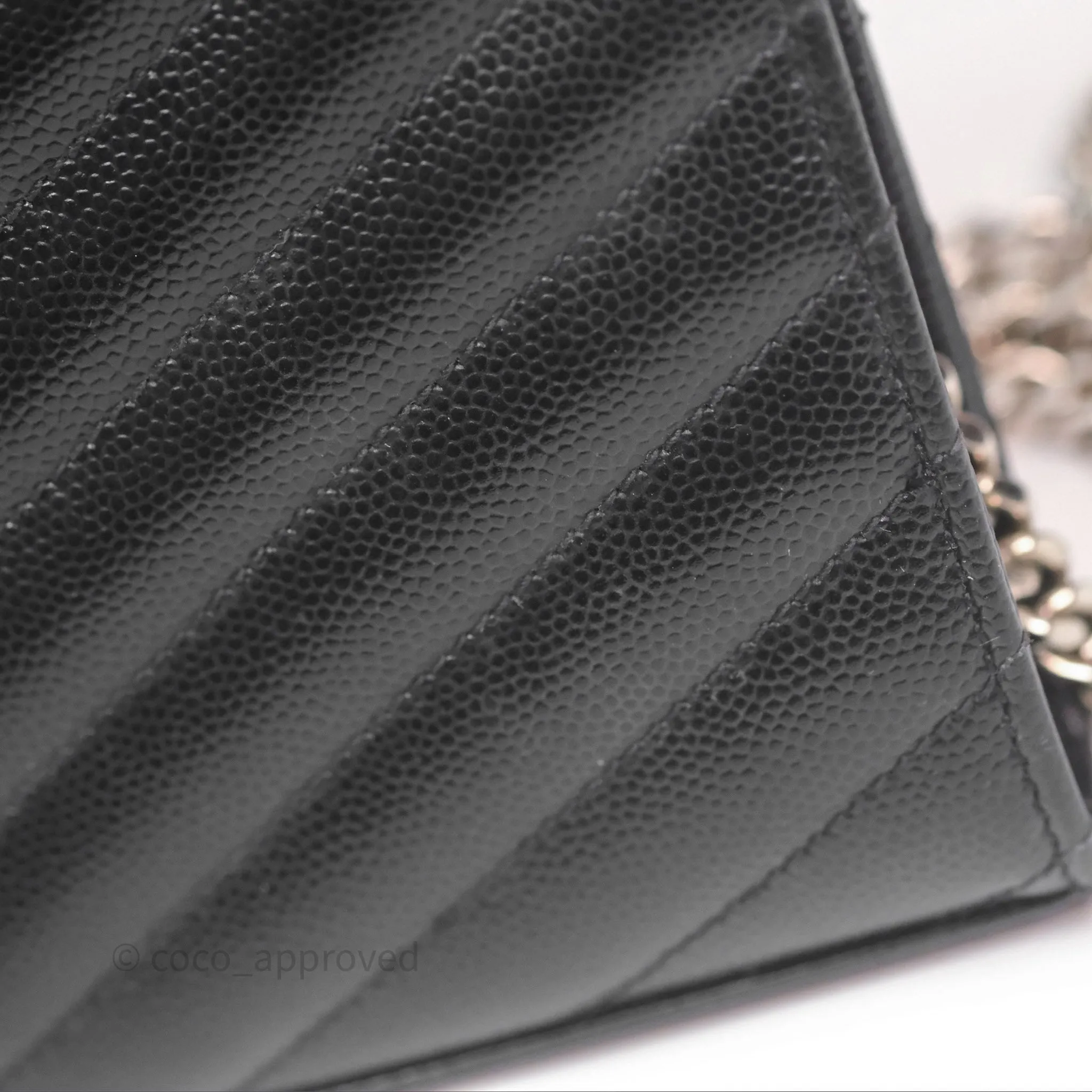 Saint Laurent Wallet on Chain WOC Black Grained Leather Sliver Hardware