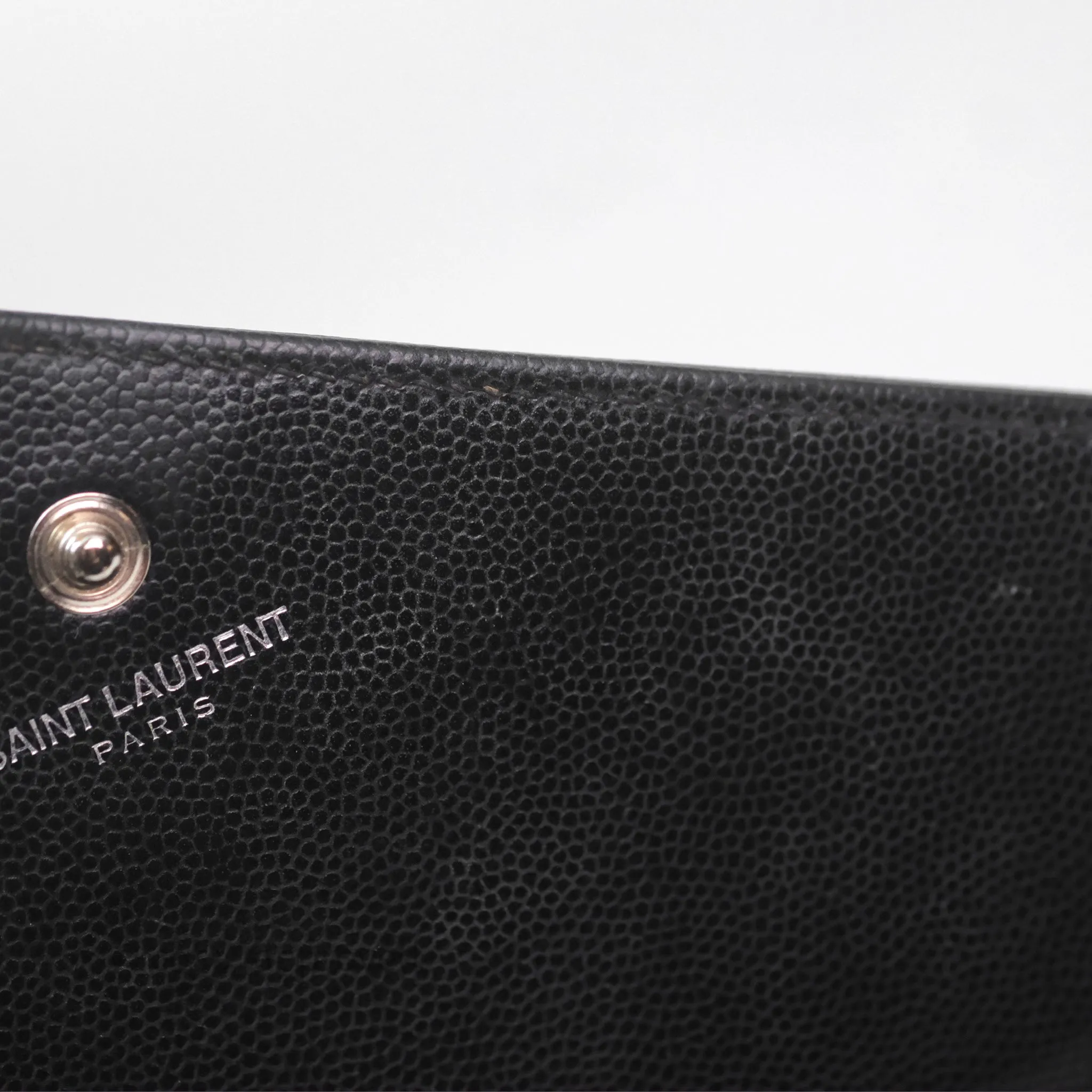 Saint Laurent Wallet on Chain WOC Black Grained Leather Sliver Hardware