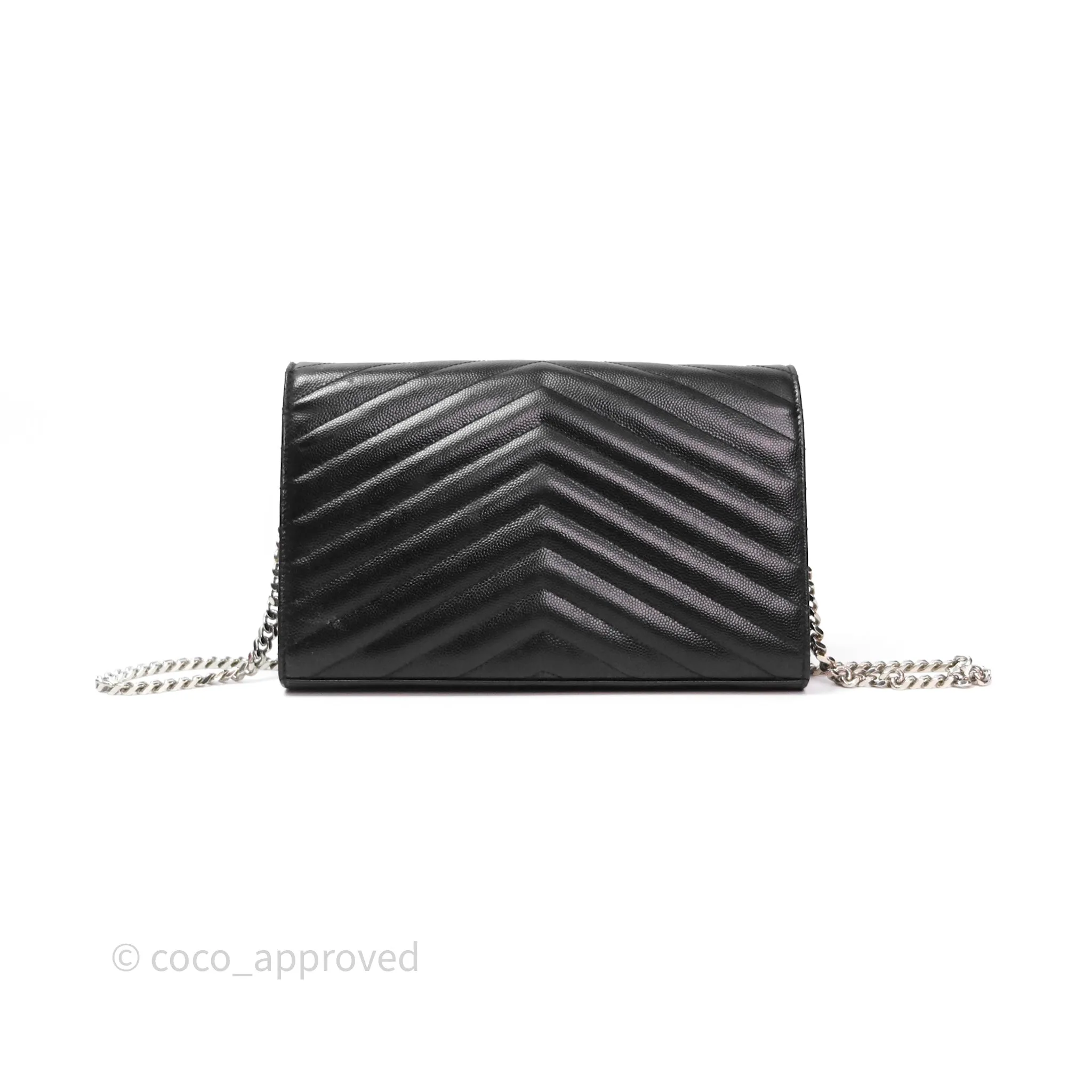 Saint Laurent Wallet on Chain WOC Black Grained Leather Sliver Hardware